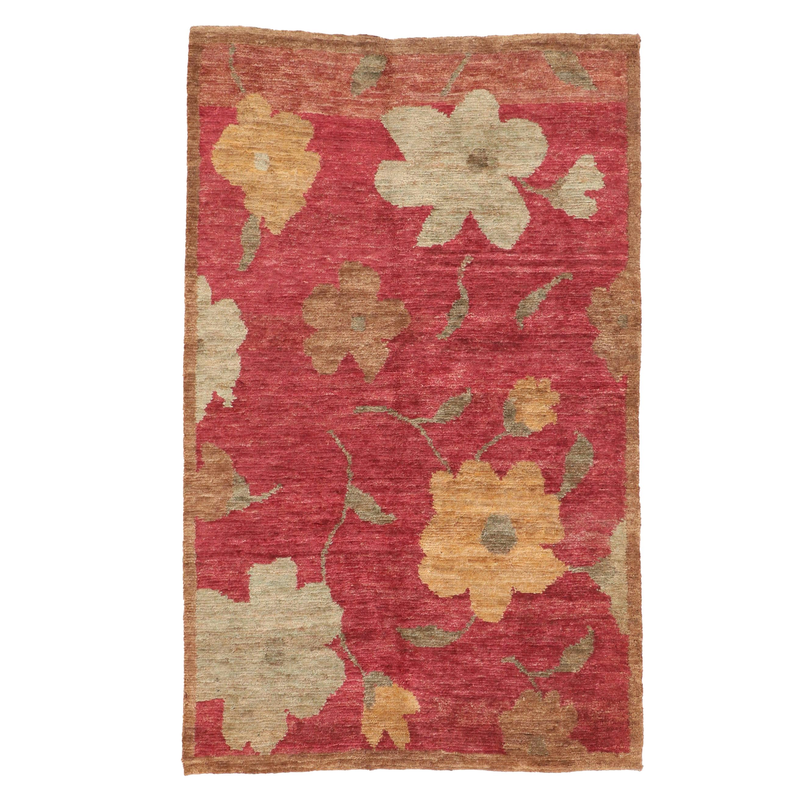 5'1 x 8'1 Hand-Knotted Indian Floral Jute Area Rug