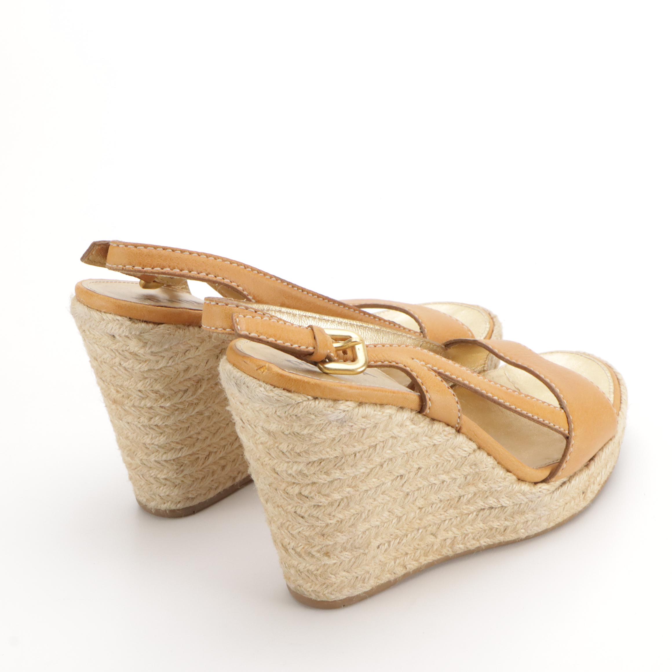 Prada Leather Espadrille Wedge Sandals with Box