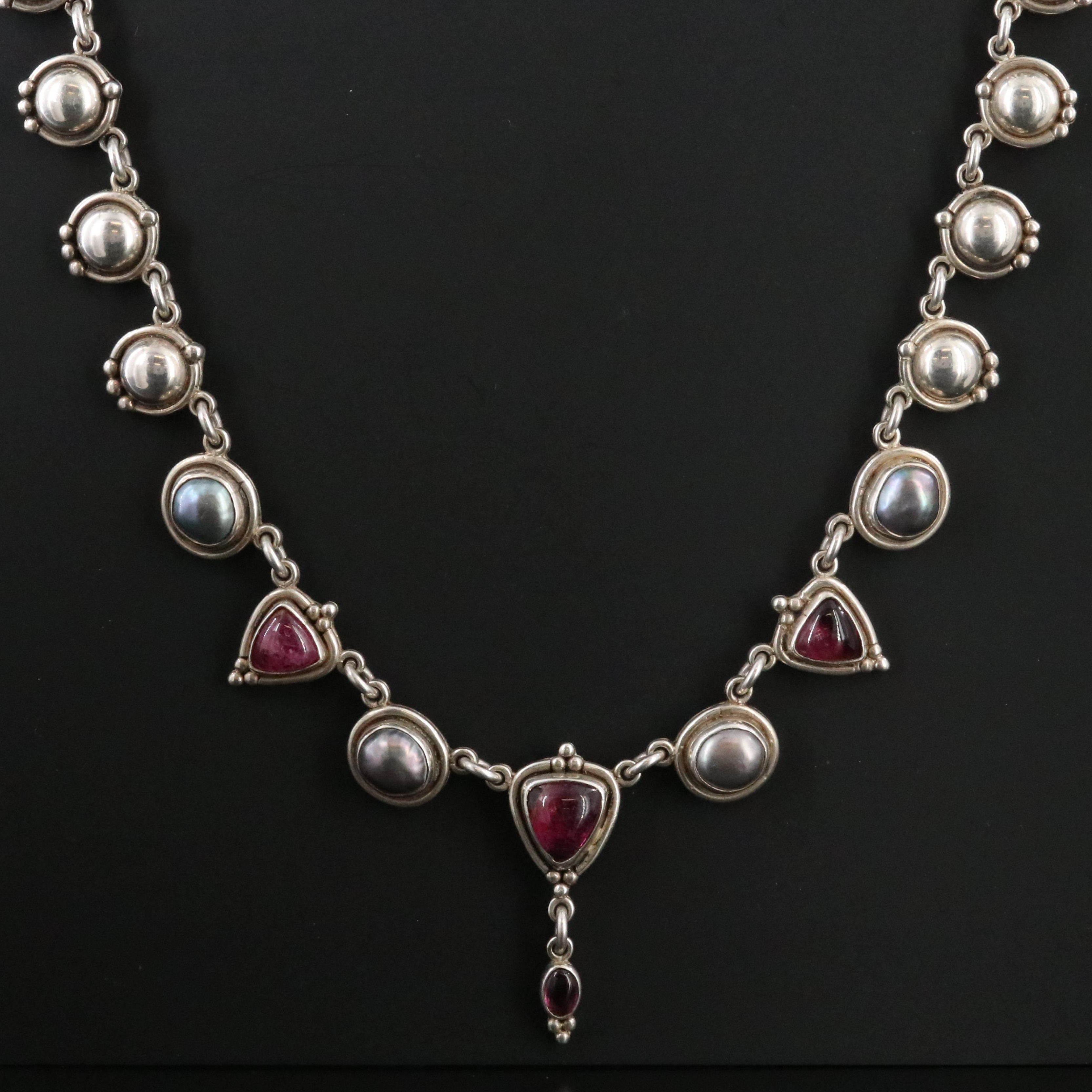 Sterling Tourmaline and Pearl Necklace