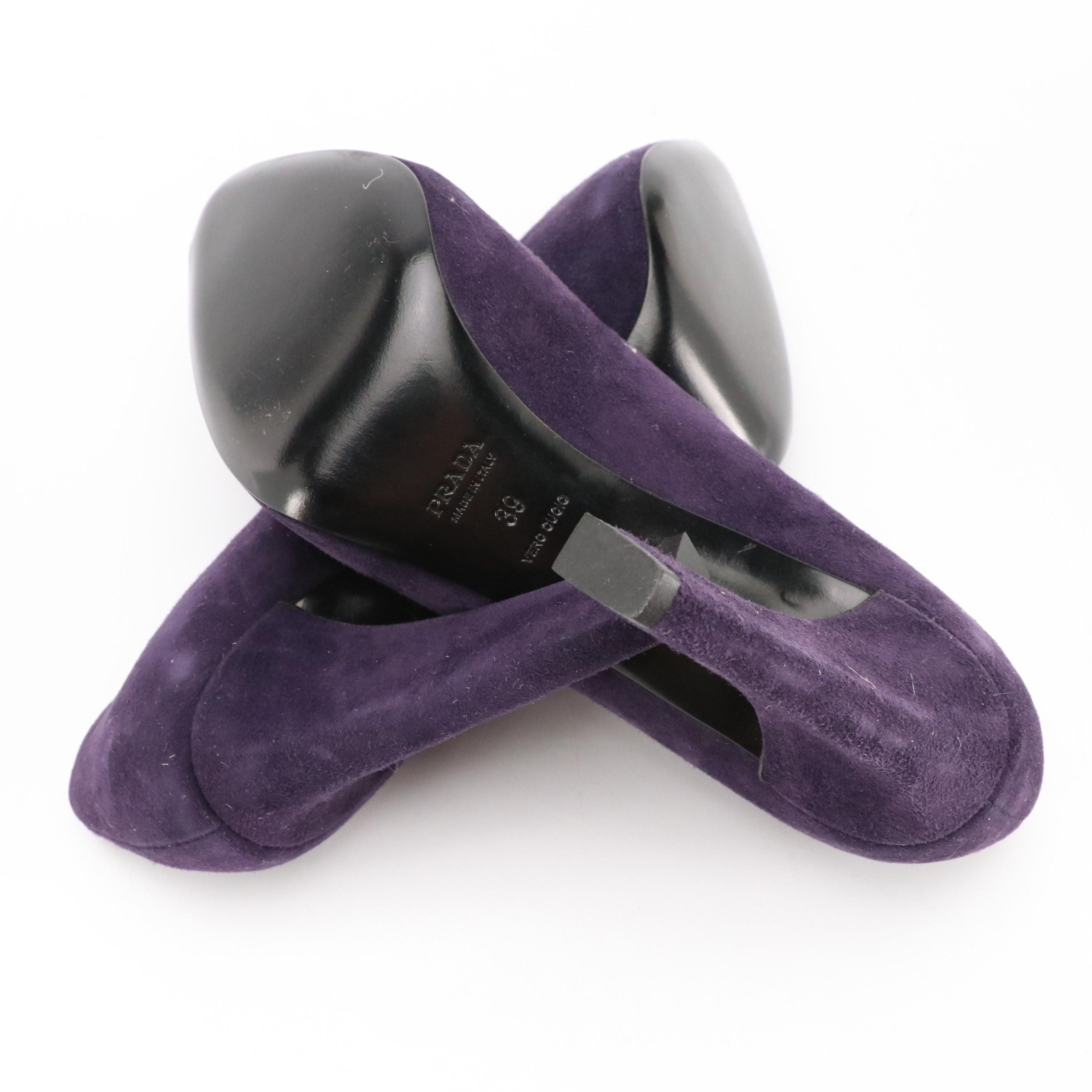 Prada Purple Suede High Heel Hidden Platform Peep-Toe Pumps with Box