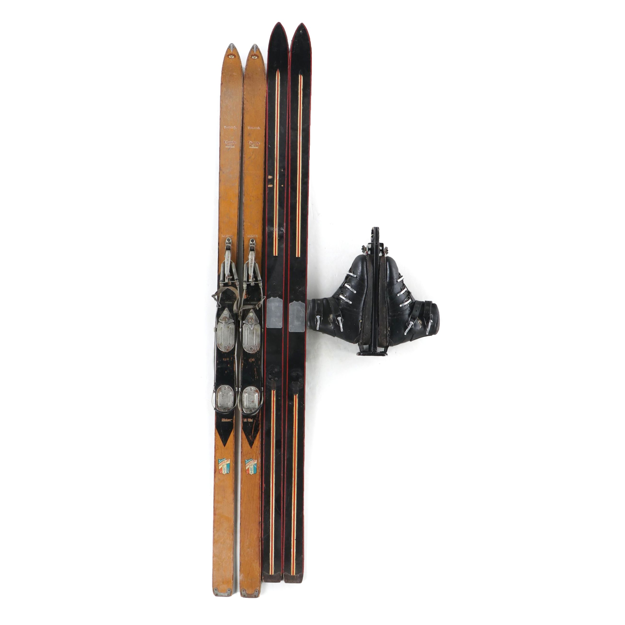 Northland and Monarch Wood Skis with Ski Boots, Mid to Late 20th Century