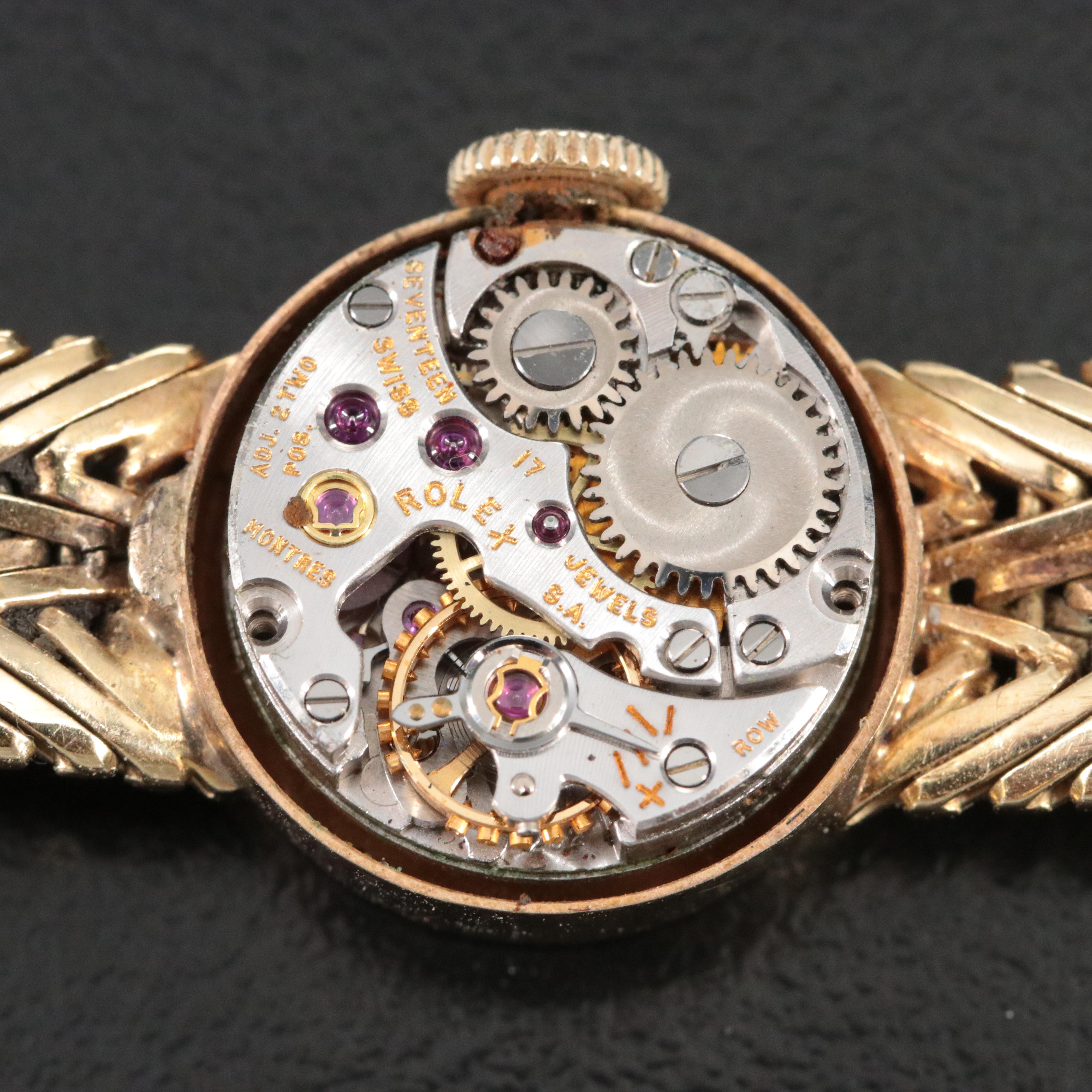 Vintage 14K Rolex Custom Band Stem Wind Watch