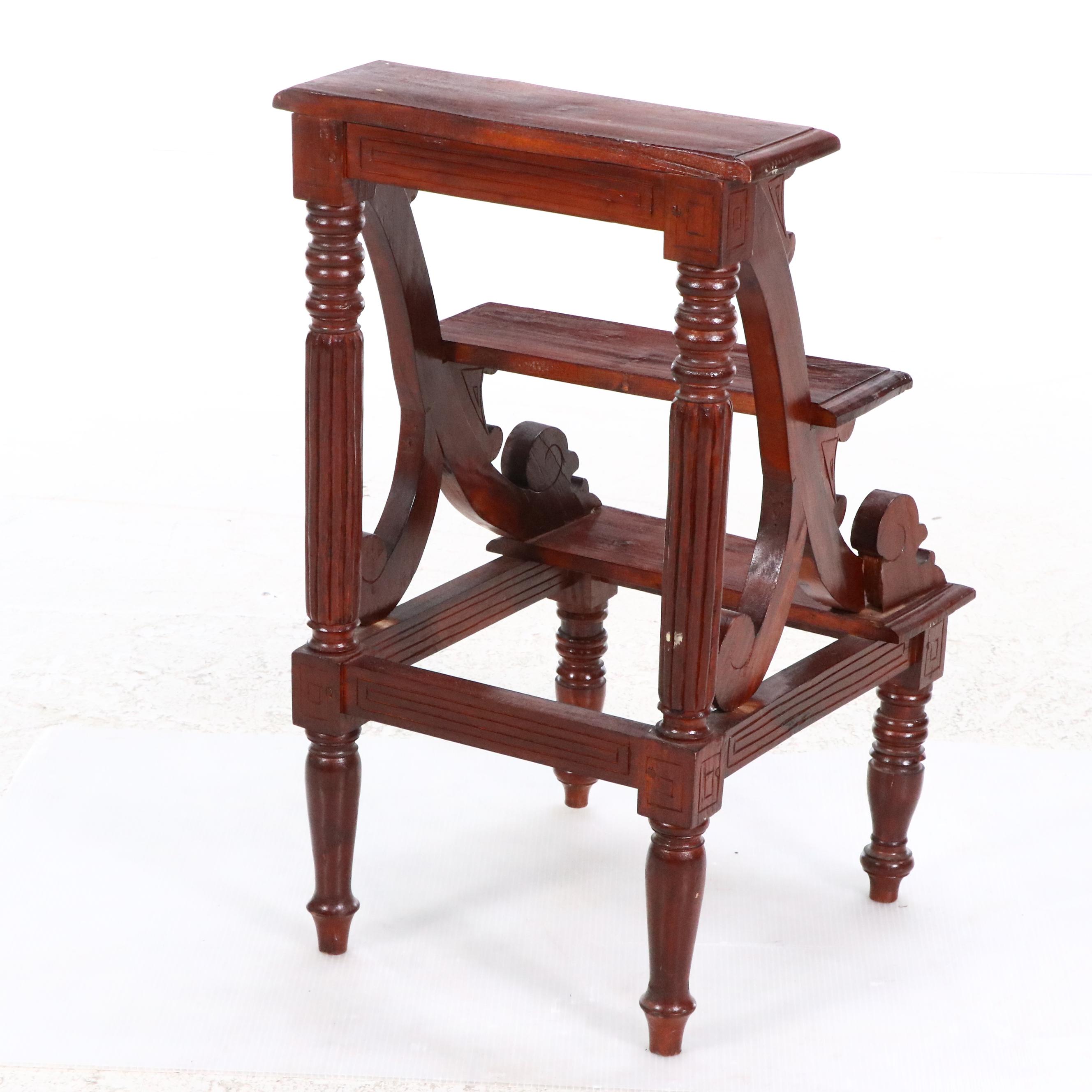 Neoclassical Style Mahogany Library Stairs, Early 20th Century