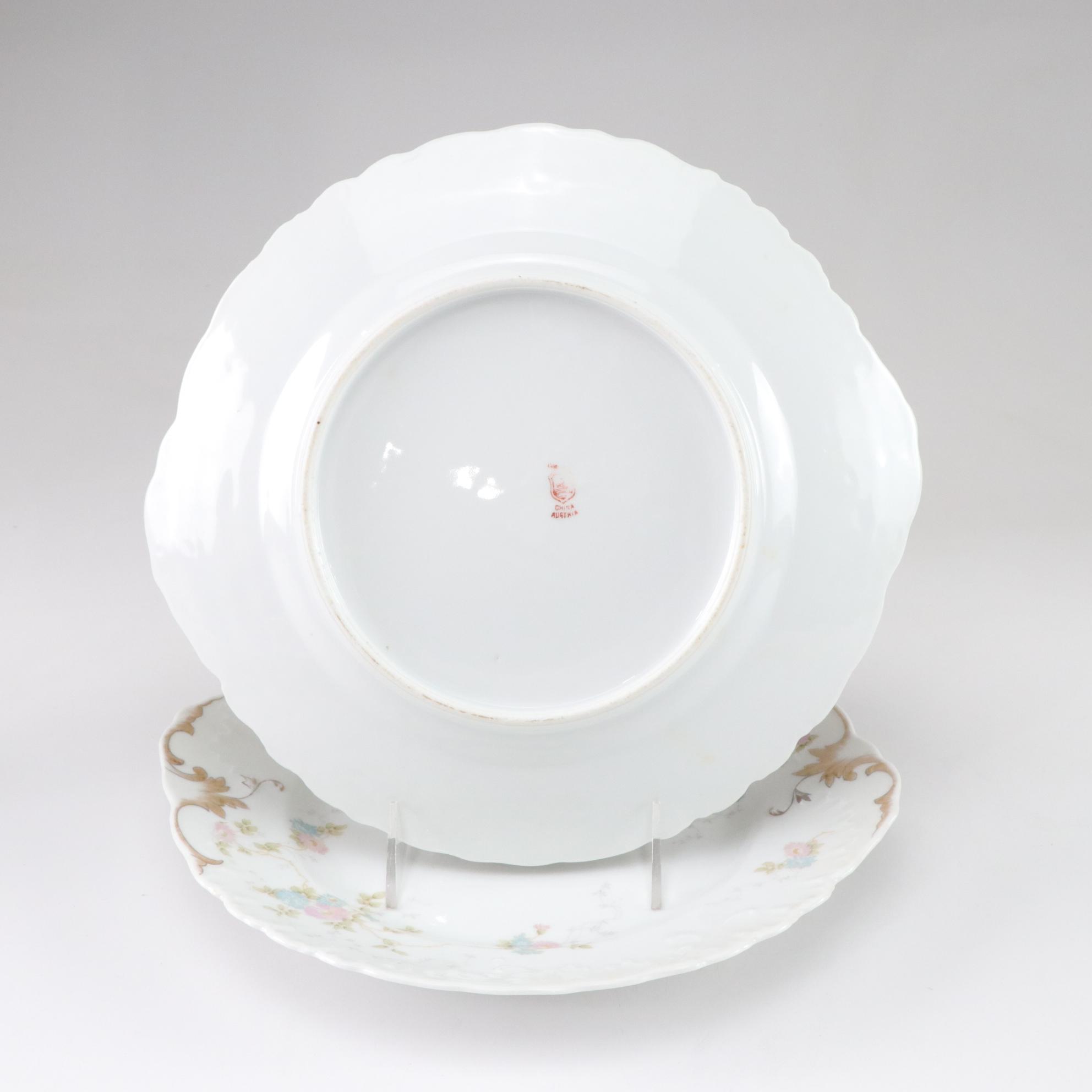 Gilt & Floral Porcelain Plates, Bowl & Vanity Box