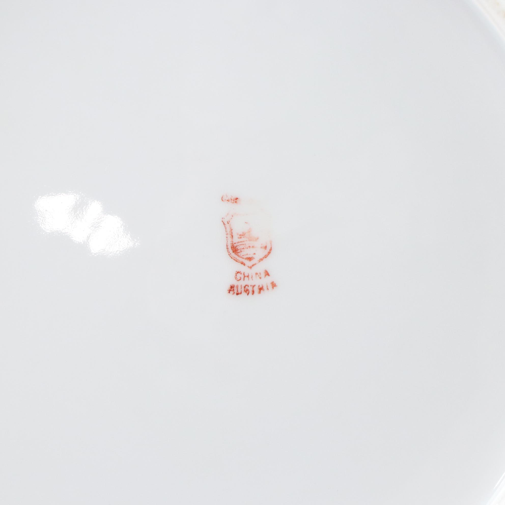 Gilt & Floral Porcelain Plates, Bowl & Vanity Box