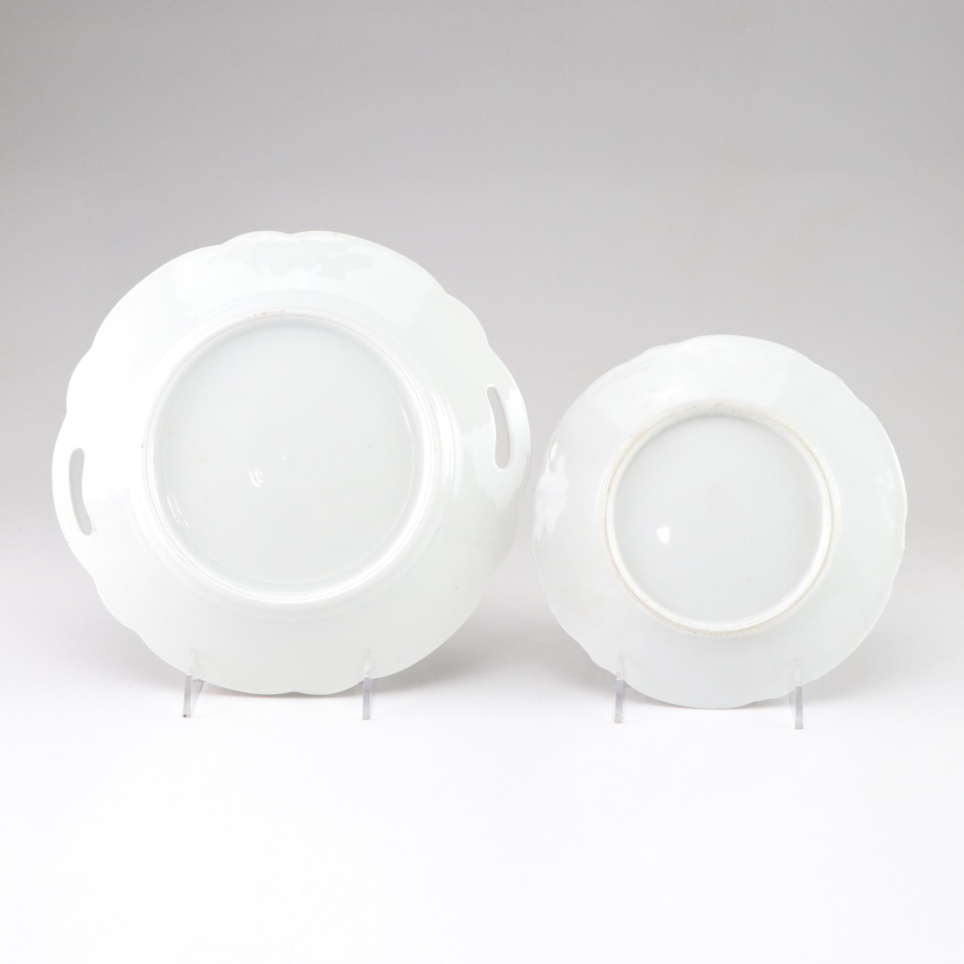 Gilt & Floral Porcelain Plates, Bowl & Vanity Box