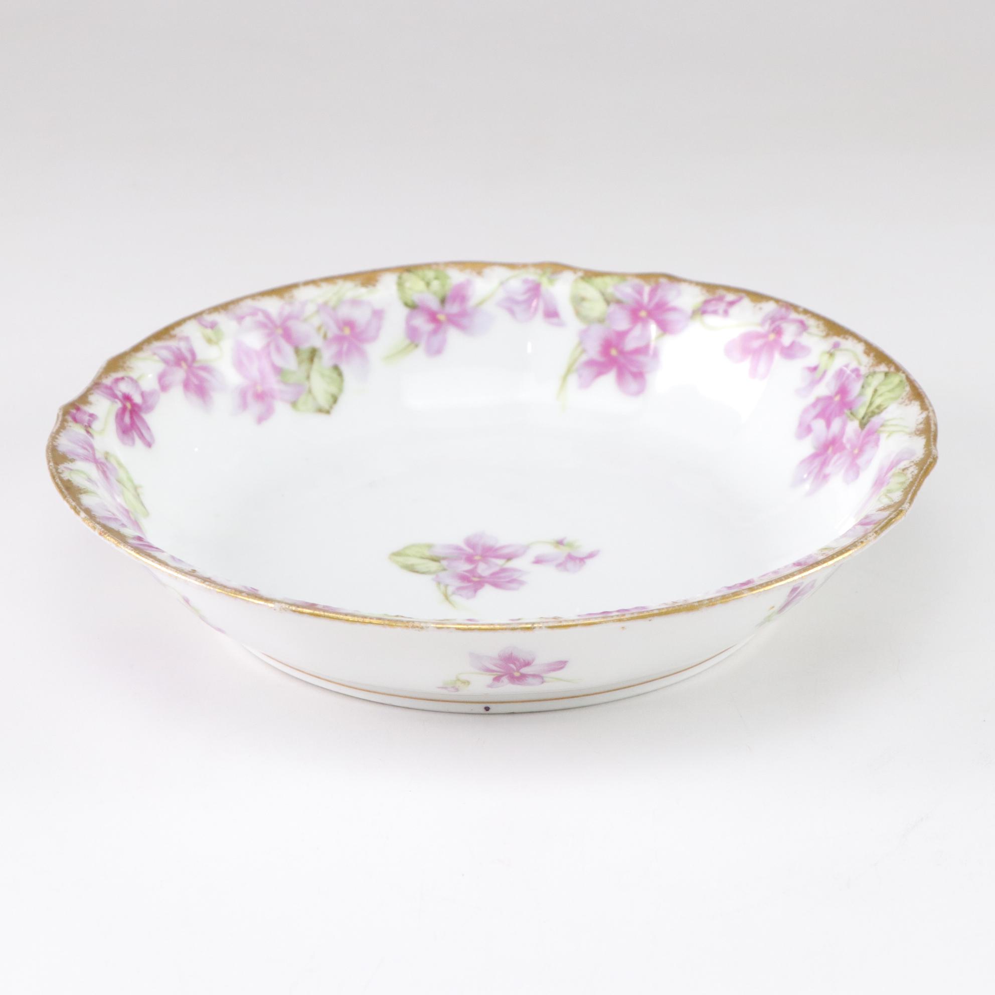 Gilt & Floral Porcelain Plates, Bowl & Vanity Box
