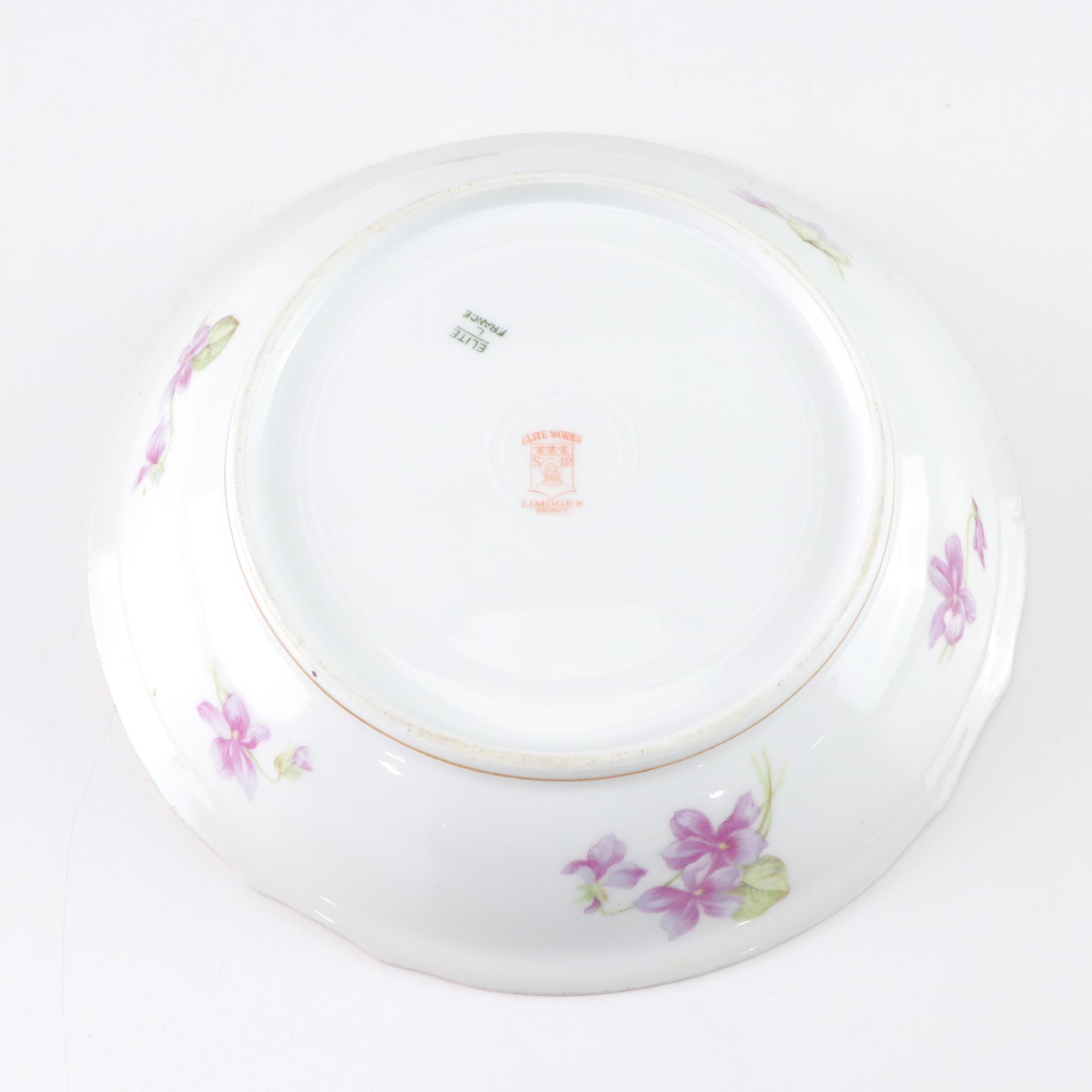 Gilt & Floral Porcelain Plates, Bowl & Vanity Box