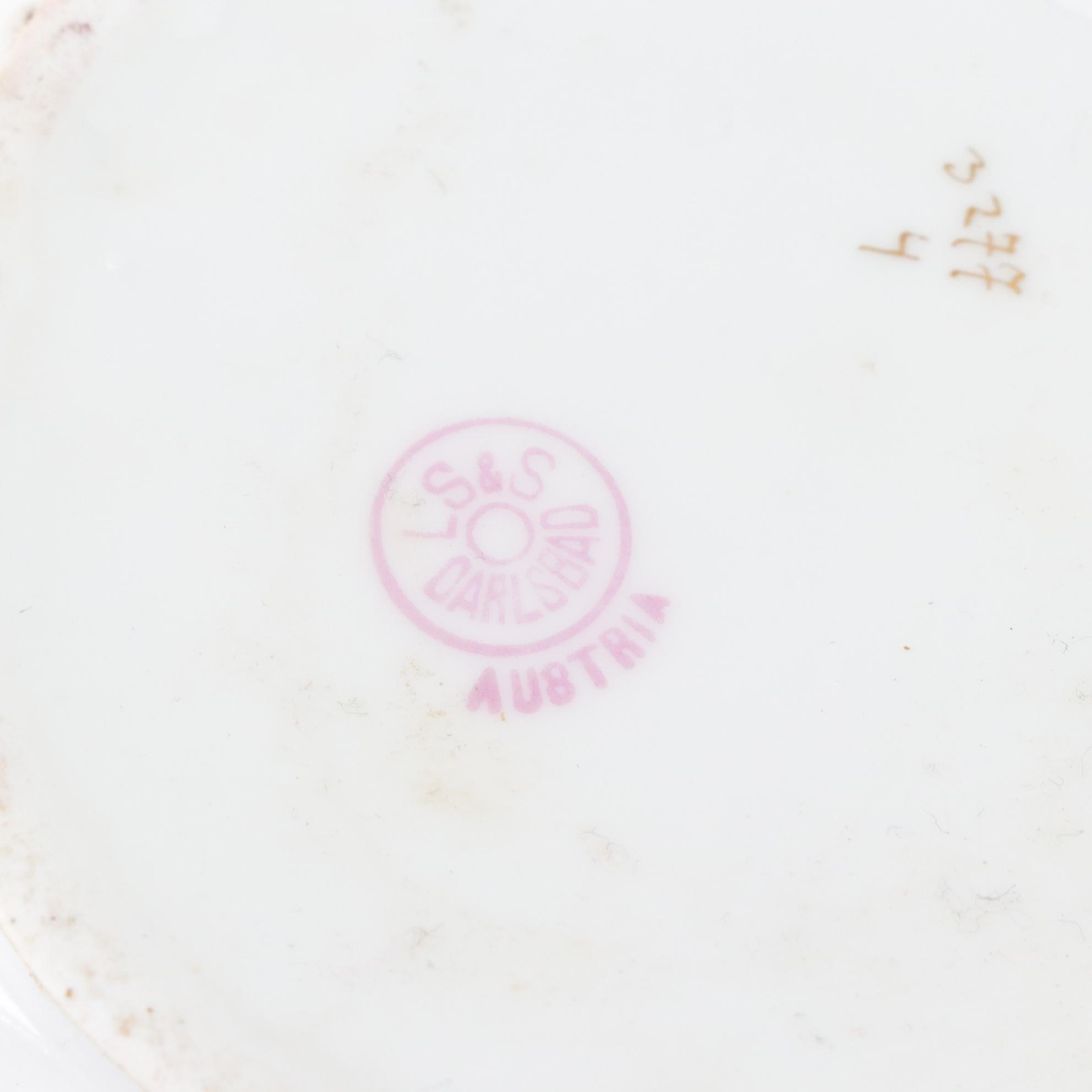 Gilt & Floral Porcelain Plates, Bowl & Vanity Box