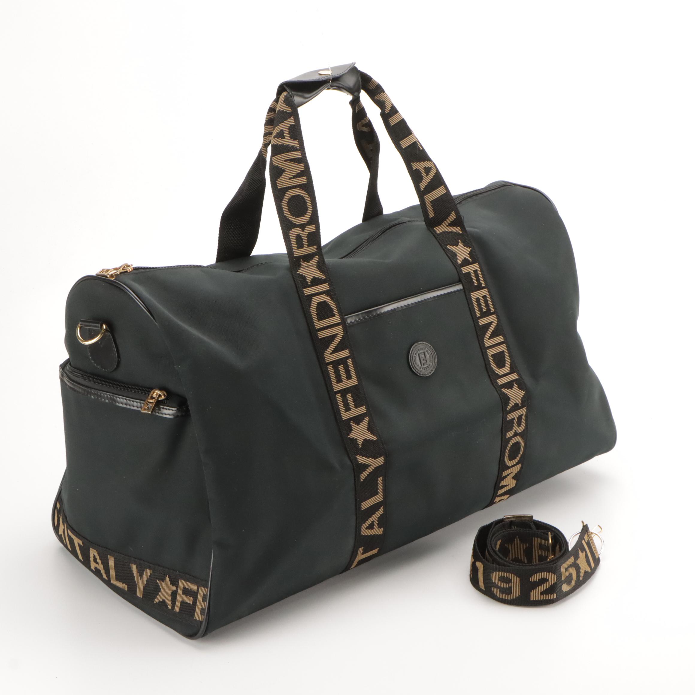 Fendi Roma Italy Travel Duffel Bag in Black Nylon Twill