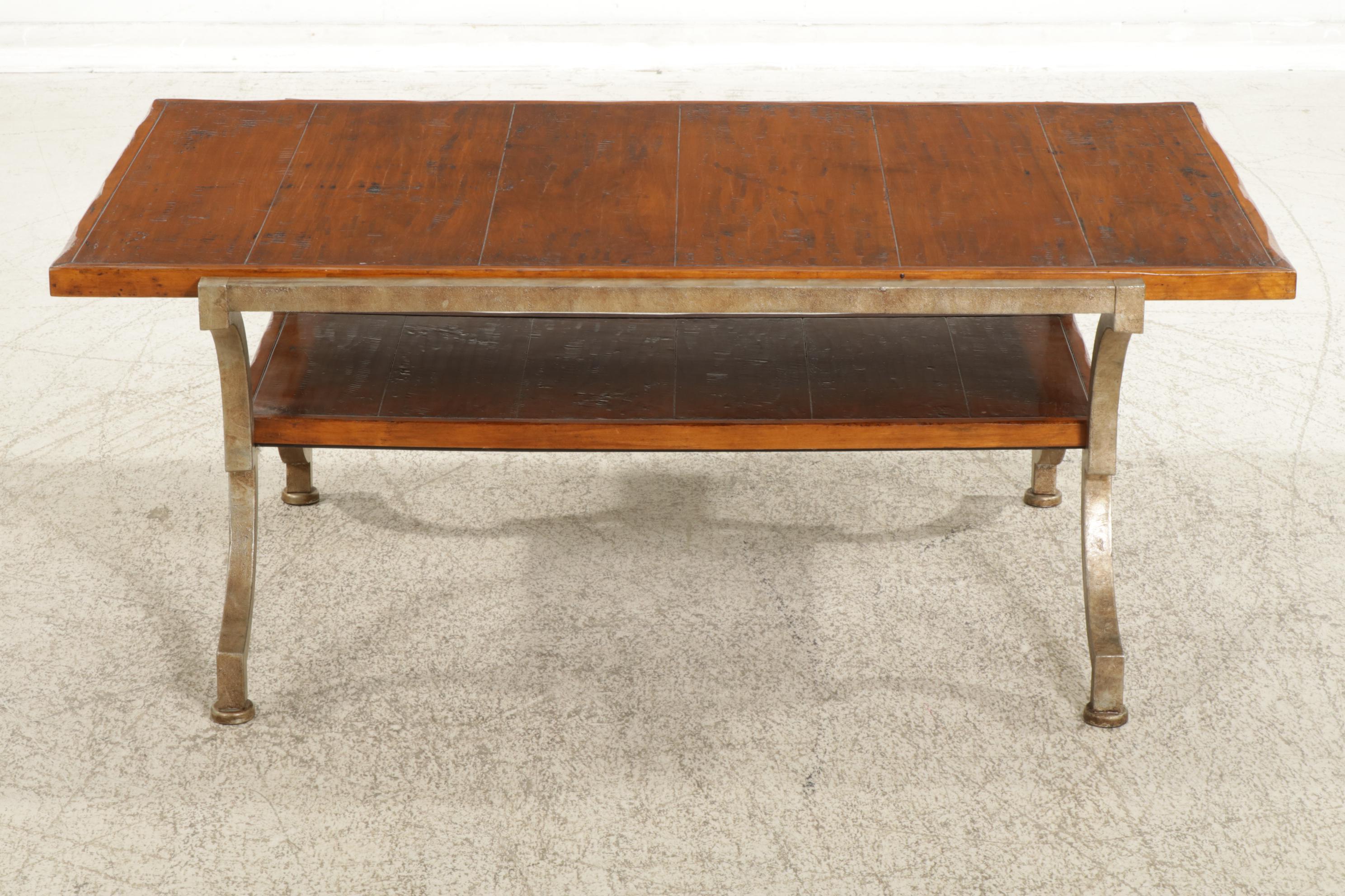 Henredon "Aquisitions" Metal and Rough Hewn Wood Coffee Table