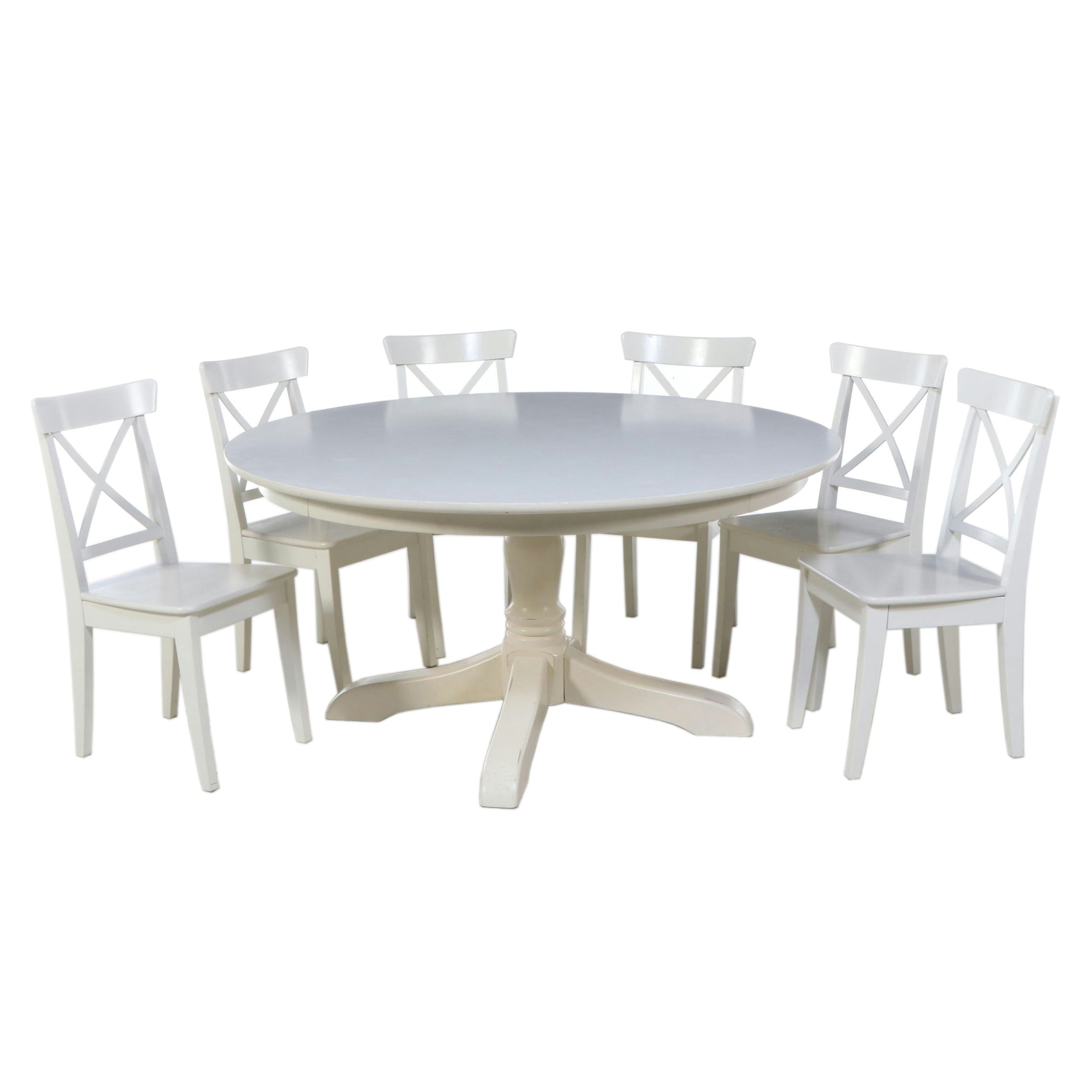 Seven-Piece Wooden Dining Set, Pottery Barn table with IKEA "Ingolf" Chairs