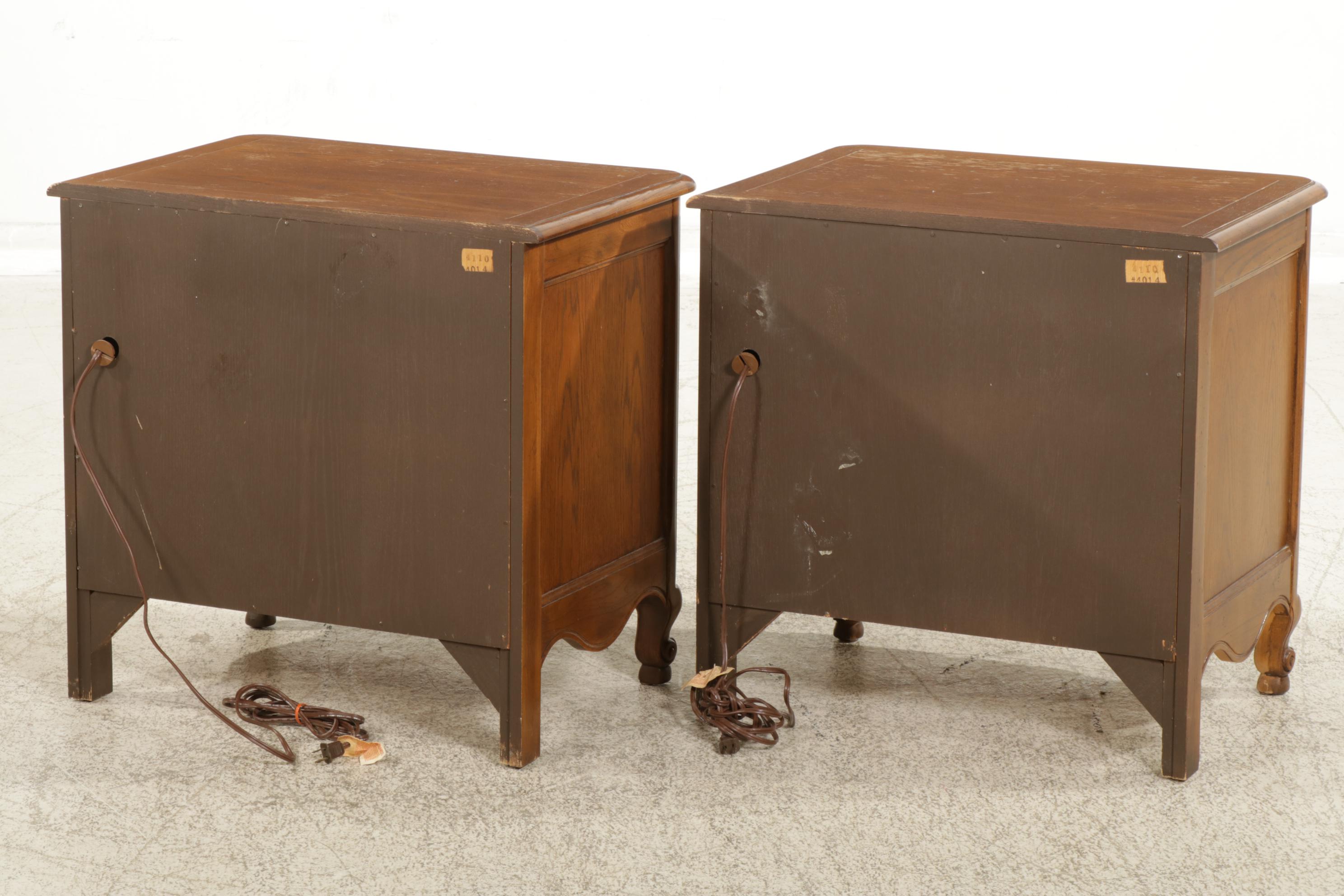 Baker Furniture Louis XV Style Oak Nightstands with Electrical Outlets, Pair