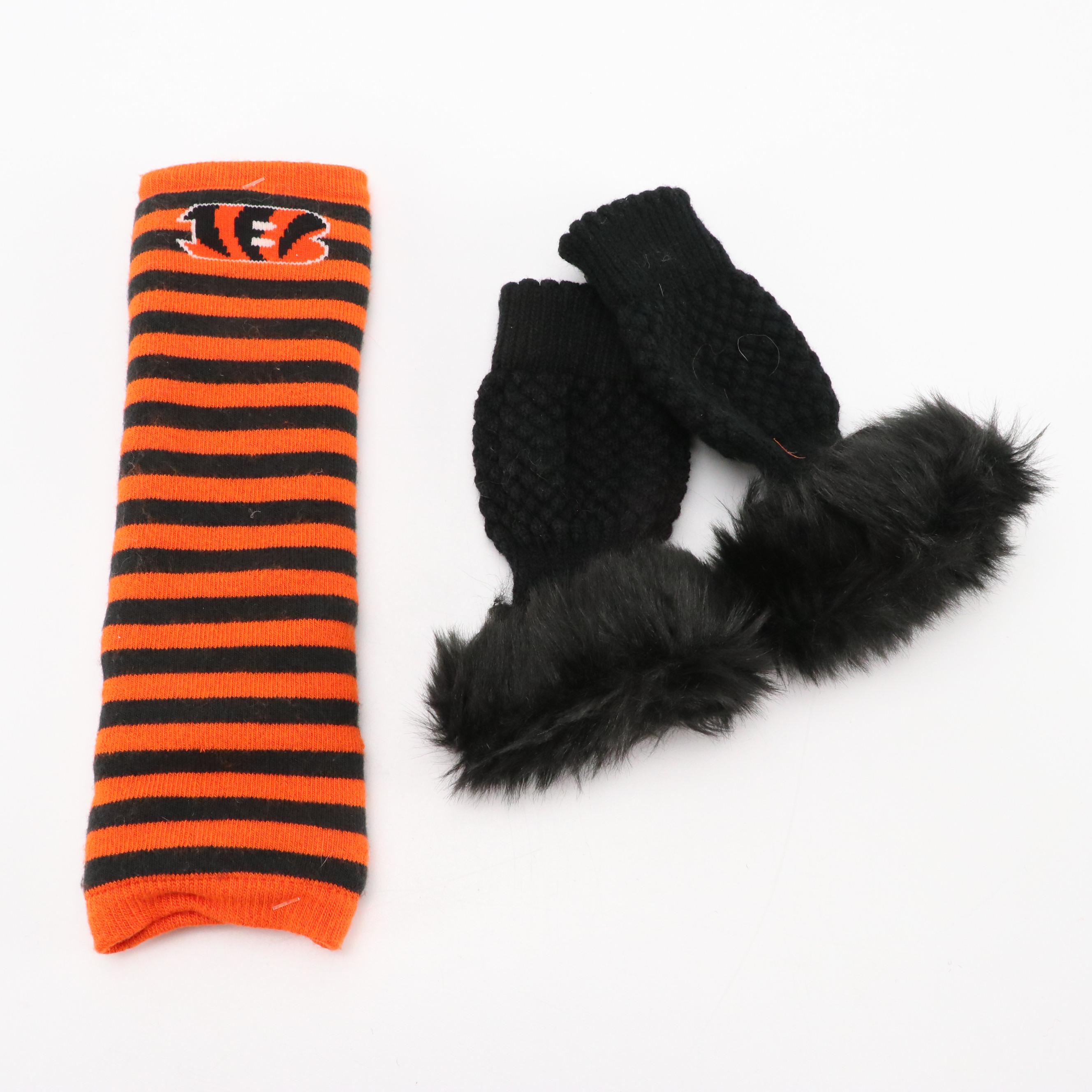 2 Chic Knit Acrylic Asymmetric Hem Poncho with Bengals Fan Apparel