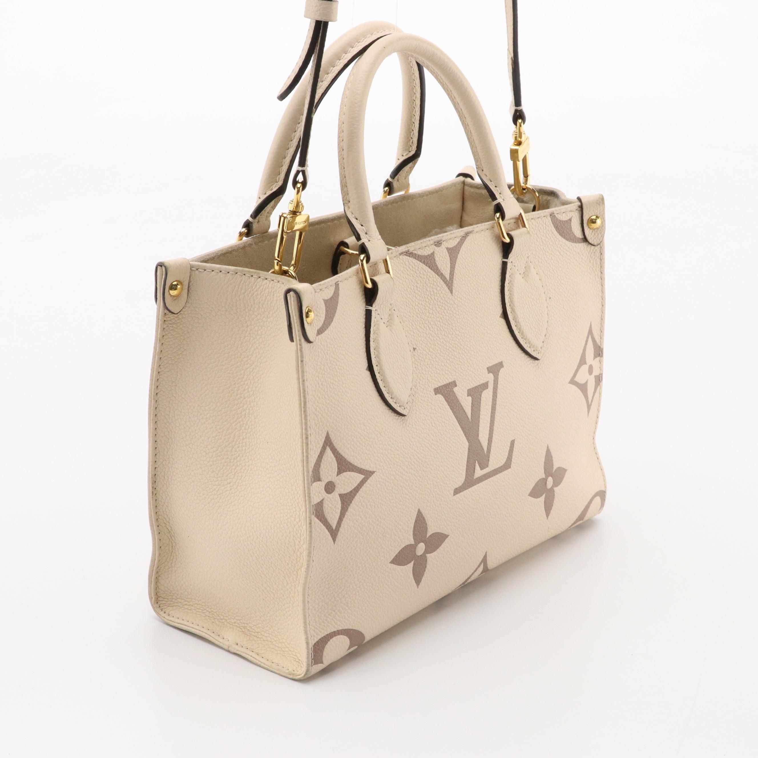 Louis Vuitton OnTheGo PM Two-Way Tote in Dove & Cream Monogram Empreinte Leather