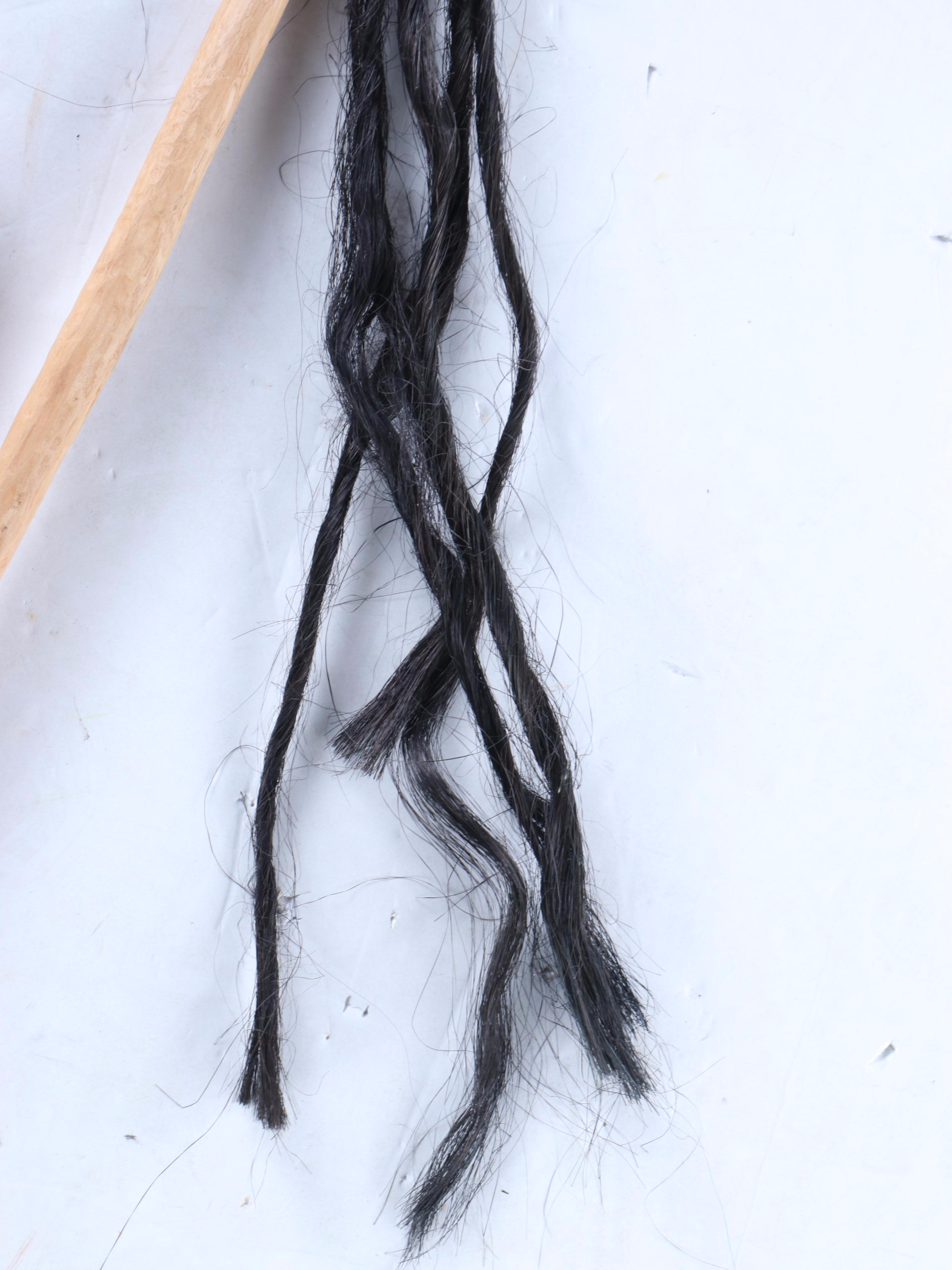Hand-Carved Vining Wood Shamanic Staff with Synthetic Hair Fibers