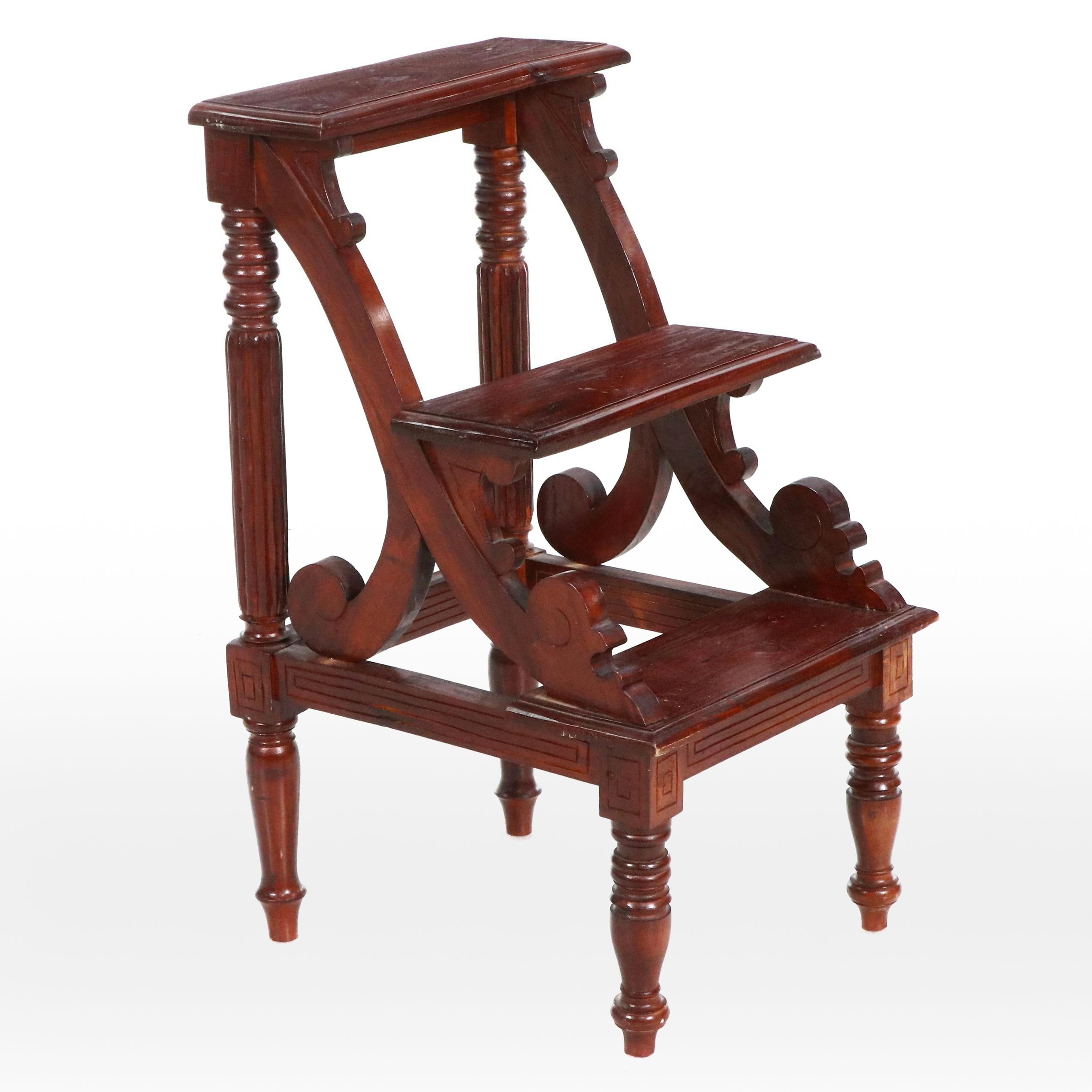 Neoclassical Style Mahogany Library Stairs, Early 20th Century