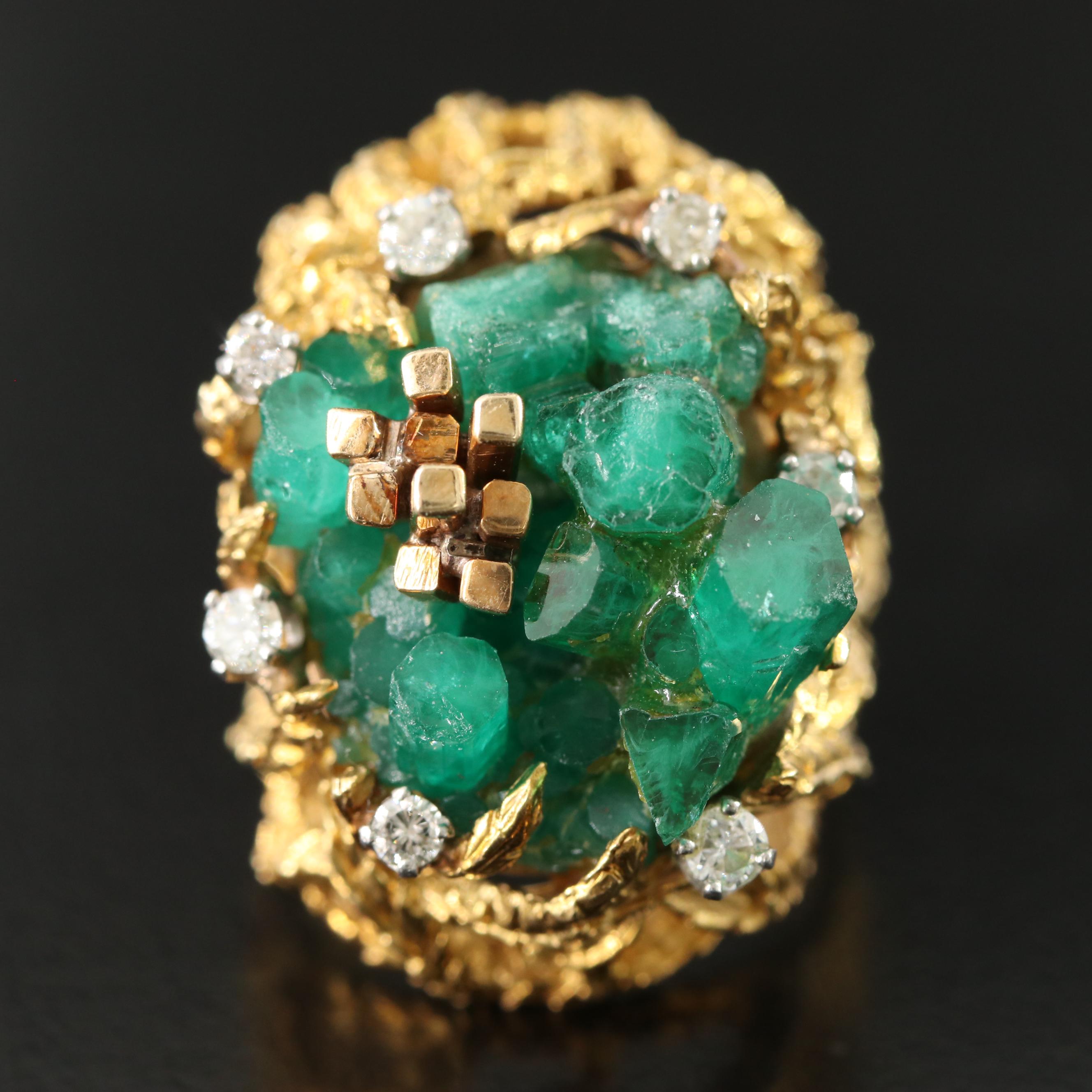 Brutalist 18K Spinel and Diamond Ring with 14K Accents