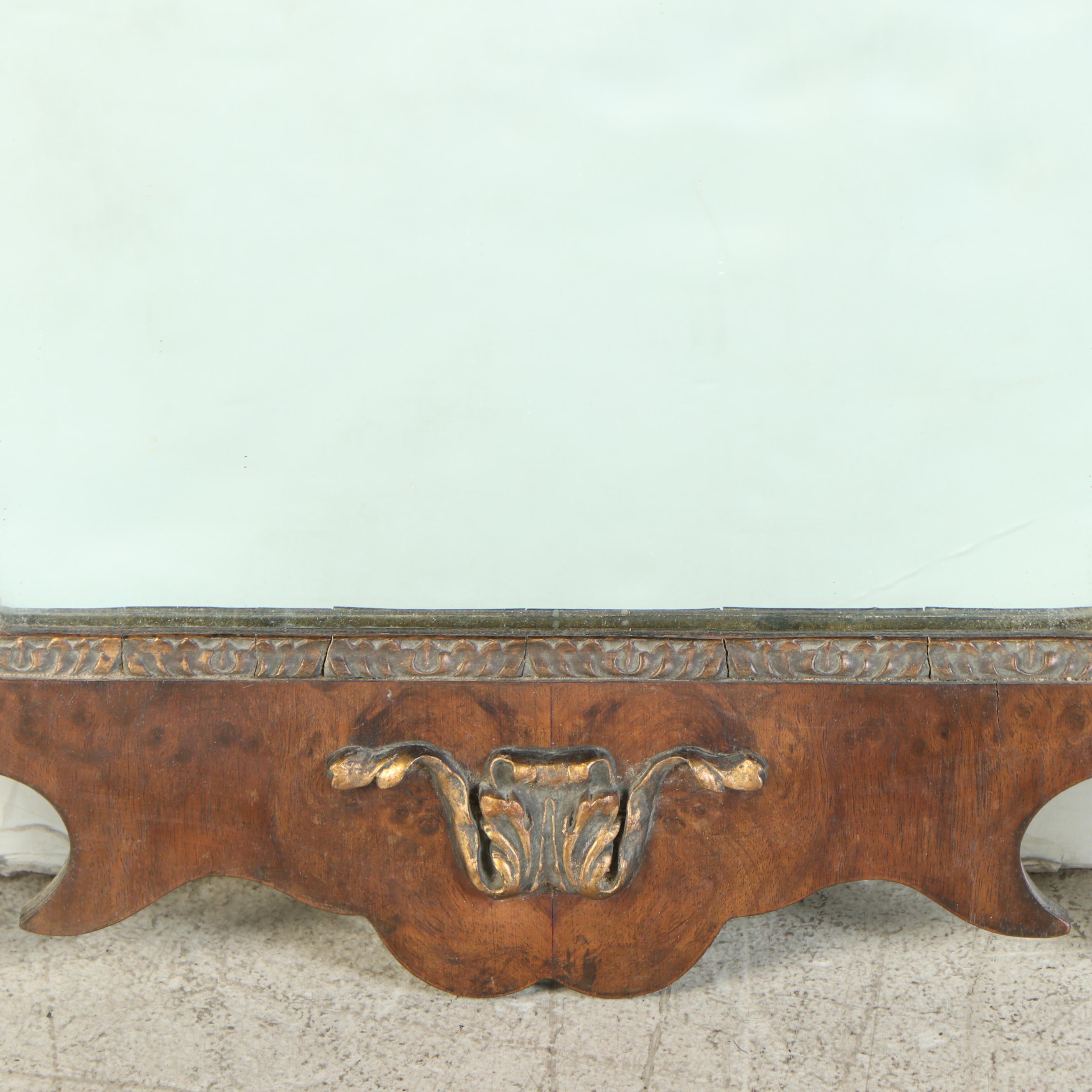 Atsonea English Georgian Style Parcel Gilt Burl Wood Wall Mirror