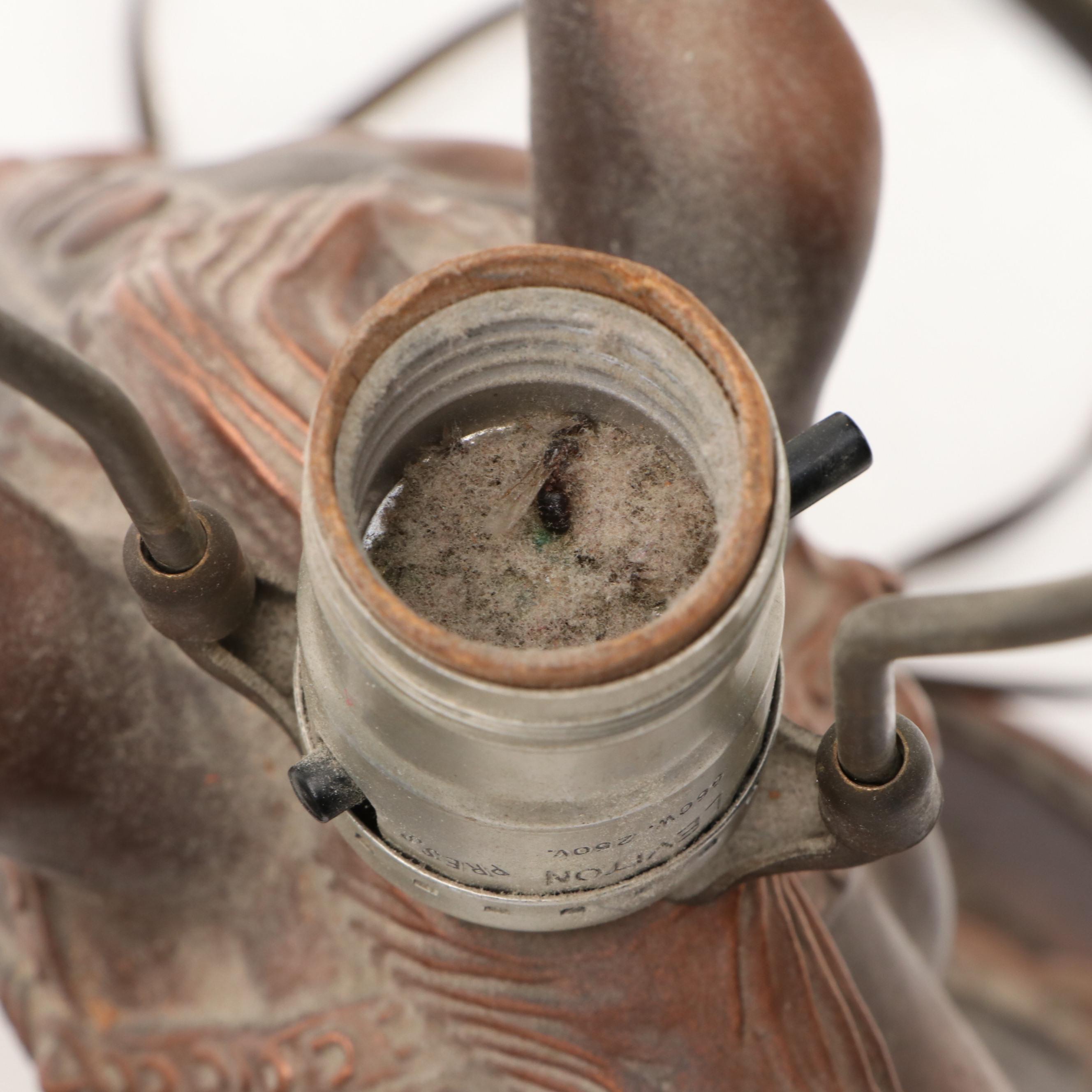 Pair of Chalkware "Lucky U Ranch" Horse Head Table Lamps with Red Shades