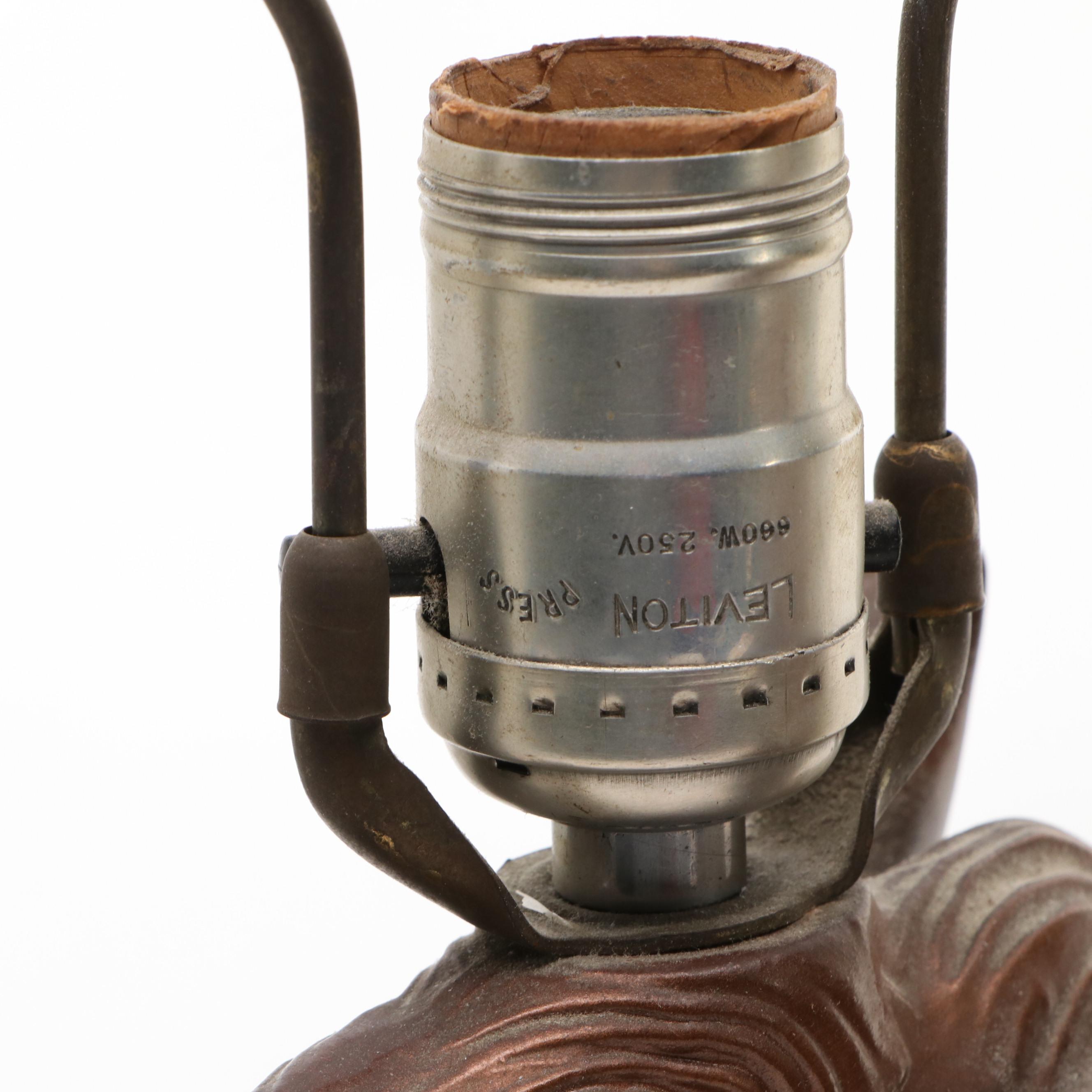 Pair of Chalkware "Lucky U Ranch" Horse Head Table Lamps with Red Shades