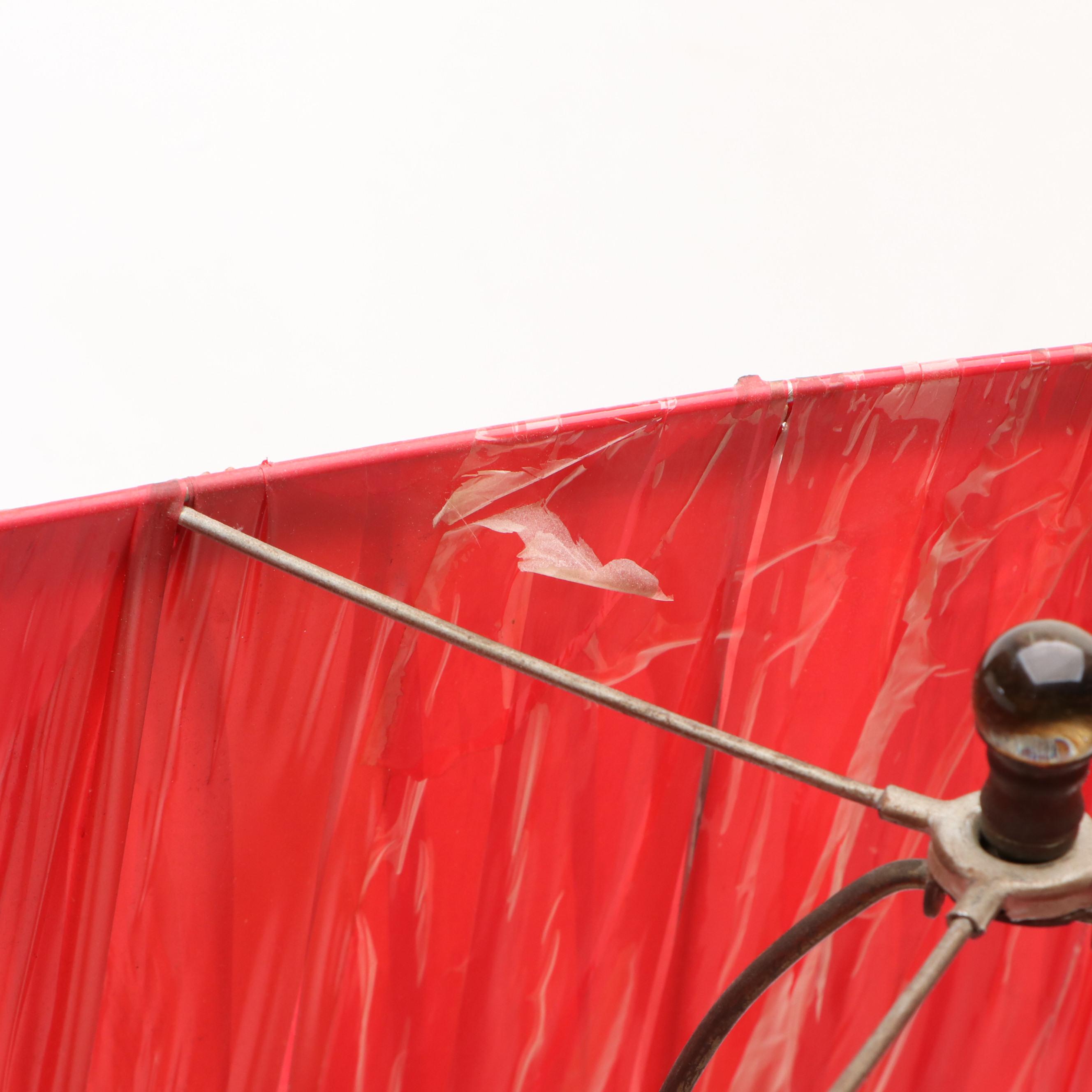 Pair of Chalkware "Lucky U Ranch" Horse Head Table Lamps with Red Shades