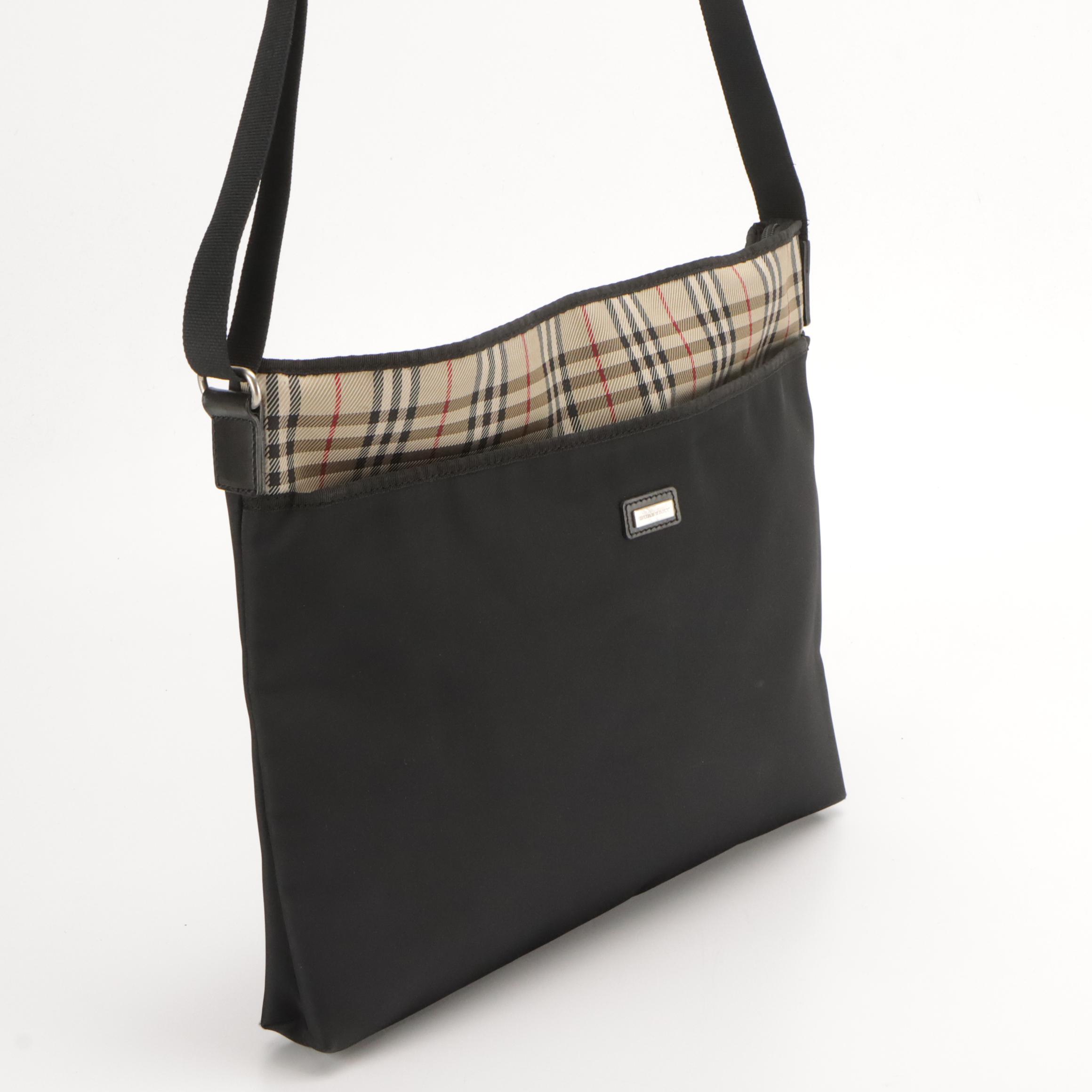 Burberry Flat Messenger Bag in Black House Check Nylon