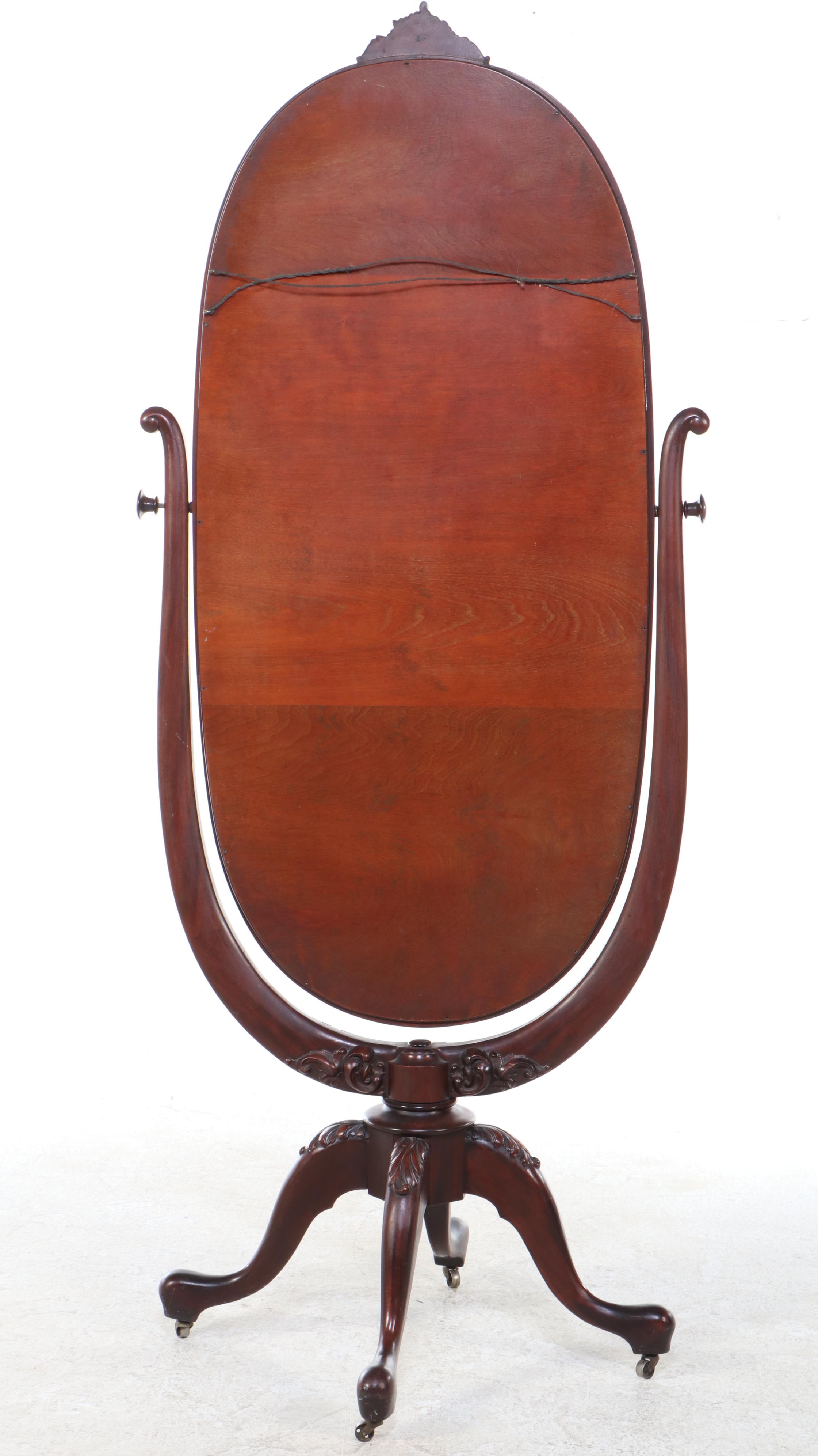 Edwardian Style Carved Mahogany Cheval Mirror