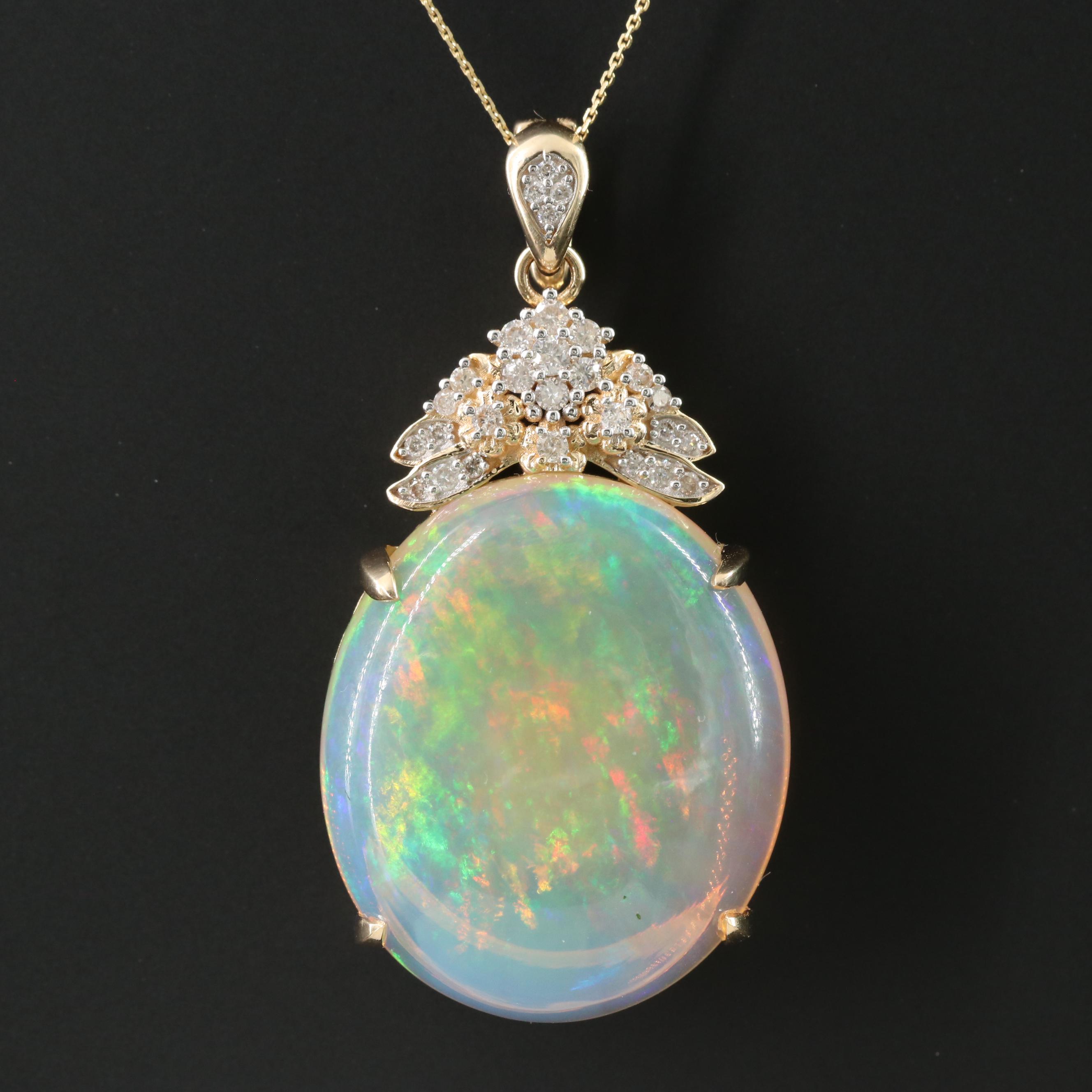14K Opal and Diamond Enhancer Pendant Necklace