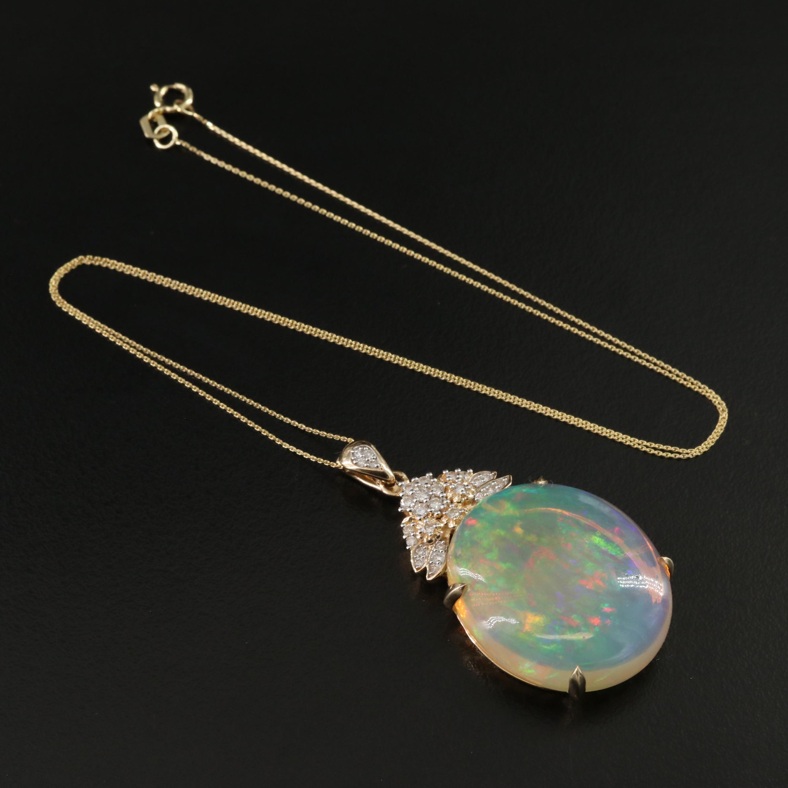 14K Opal and Diamond Enhancer Pendant Necklace