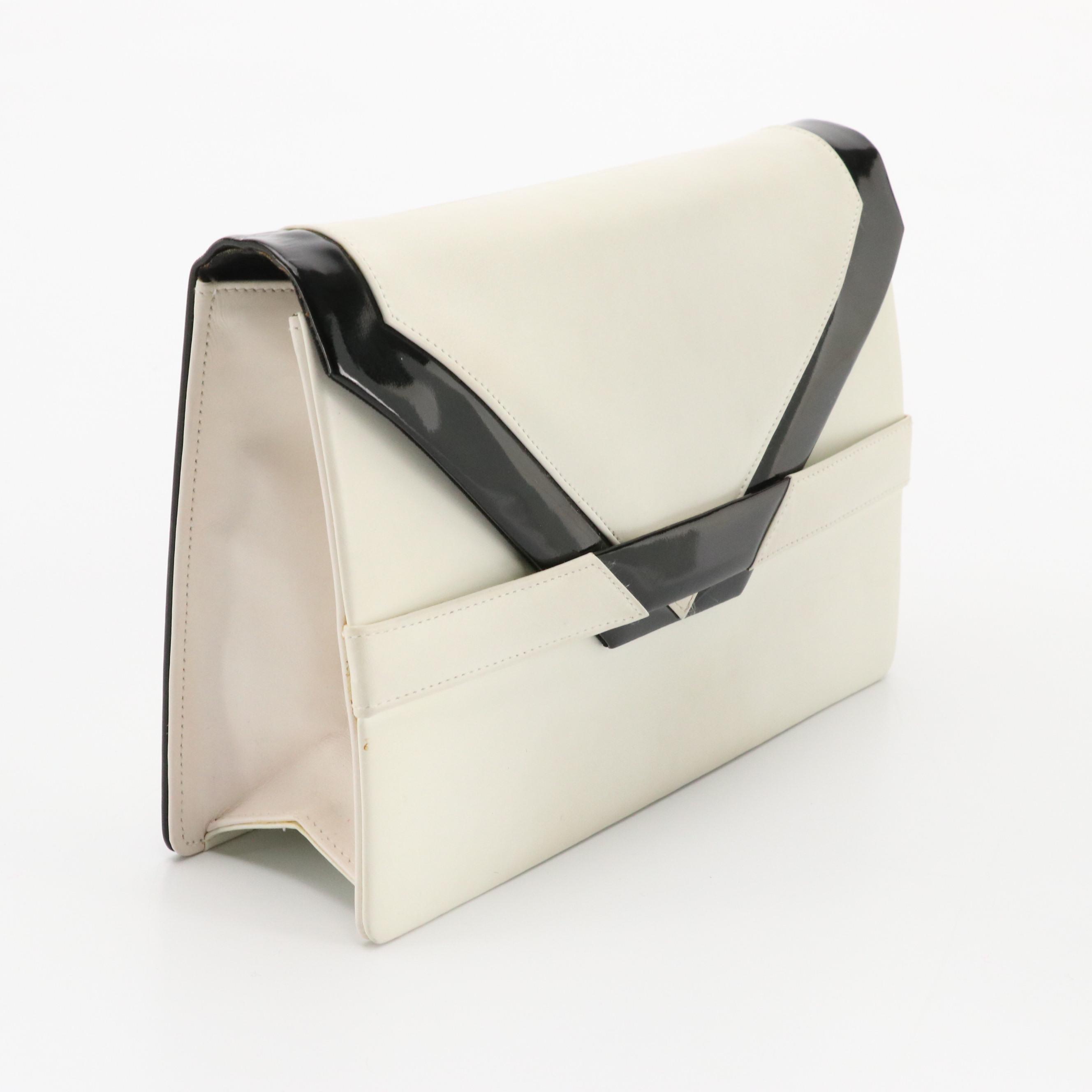 Givenchy Envelope Flap Clutch in White Leather and Black Patent Leather