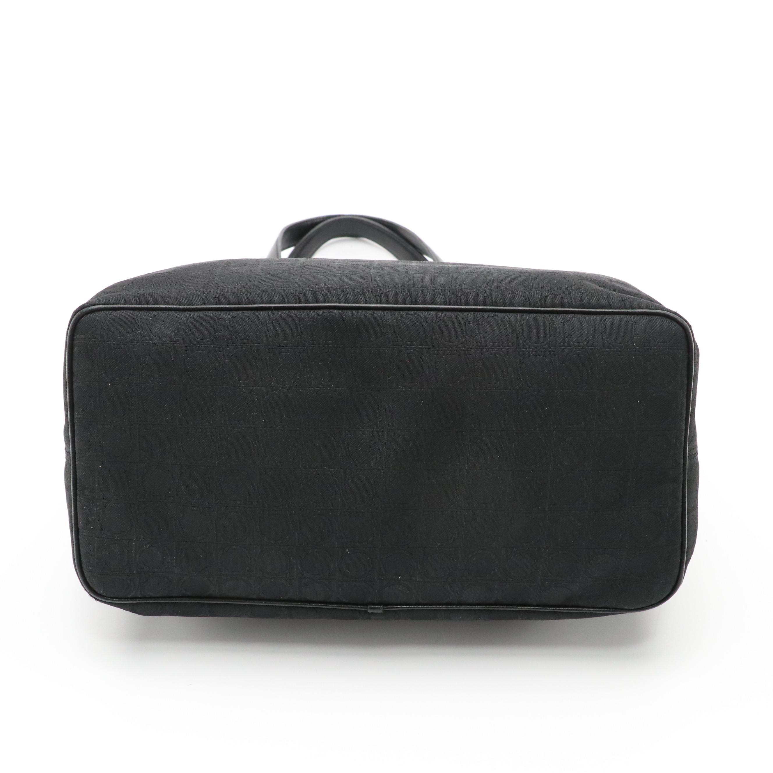 Salvatore Ferragamo Black Gancini Jacquard and Leather Shoulder Bag