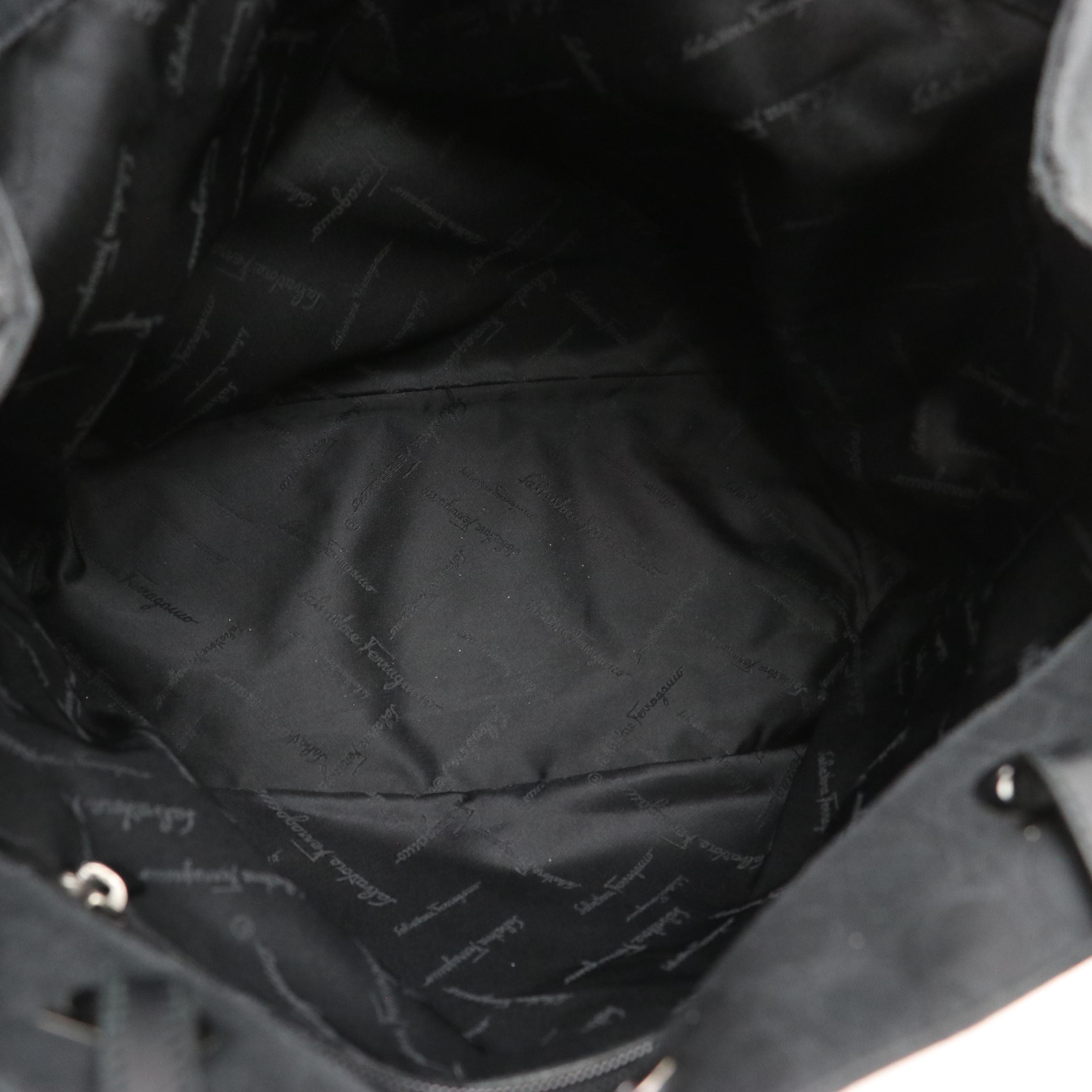 Salvatore Ferragamo Black Gancini Jacquard and Leather Shoulder Bag