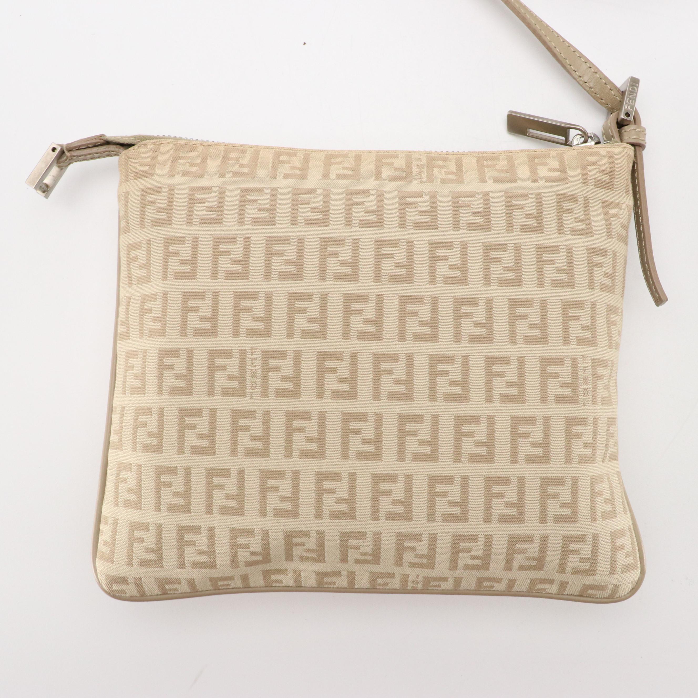 Fendi Zucchino Jacquard and Leather Zip-Top Crossbody Bag