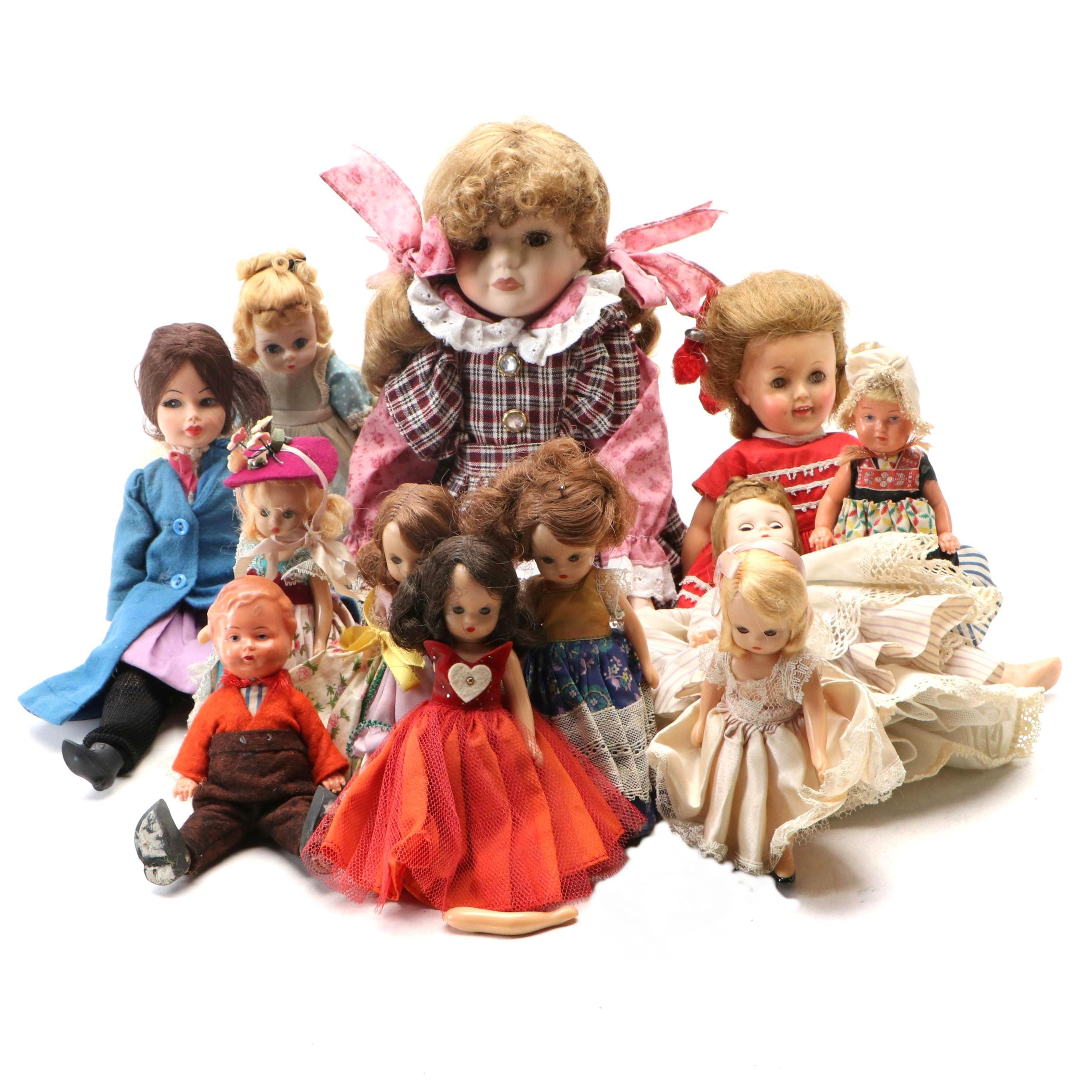 Madame Alexander "Amy" and "Meg" Dolls with More Porcelain and Plastic Dolls