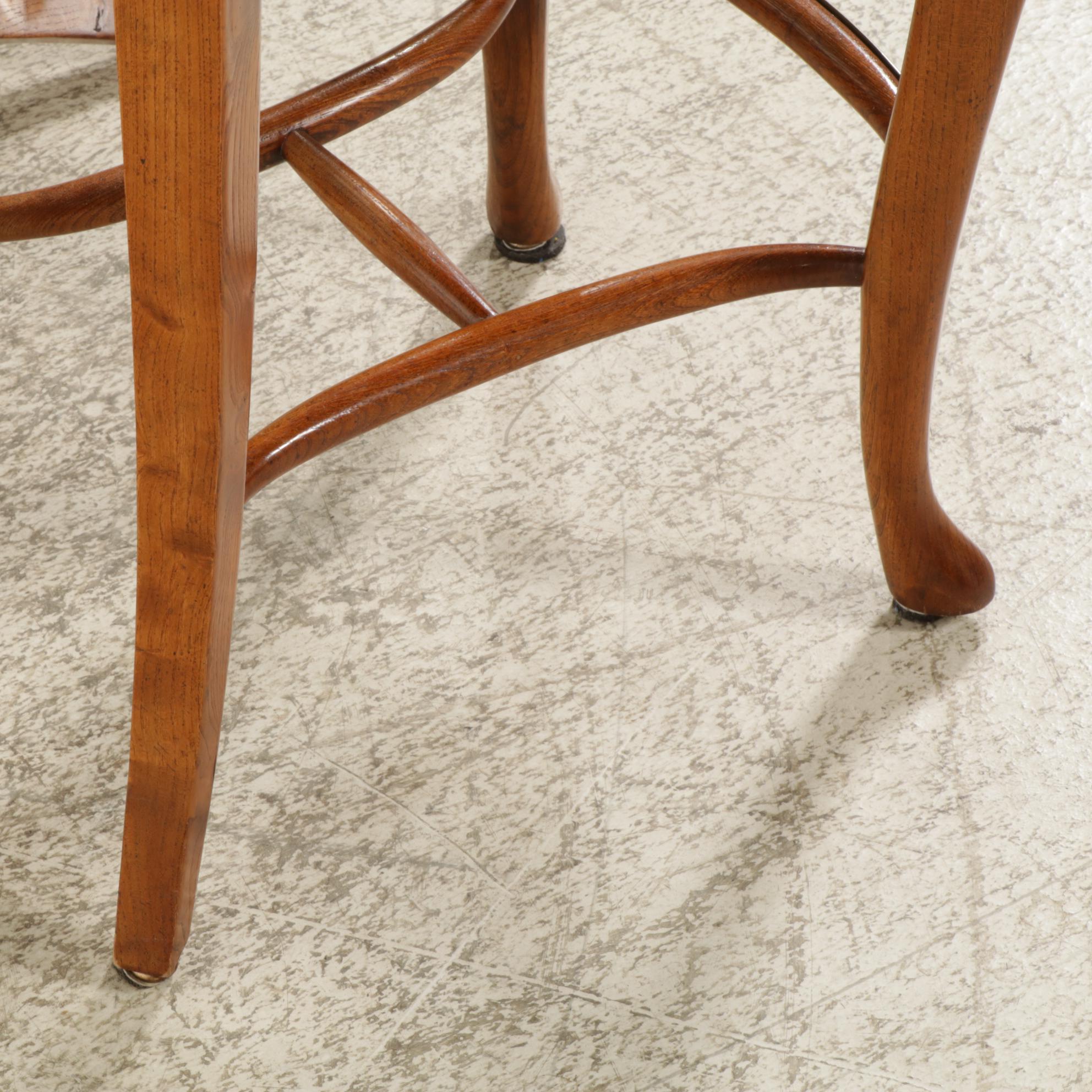 Three Leather Upholstered Walnut Swivel Bar Stools, 21st Century