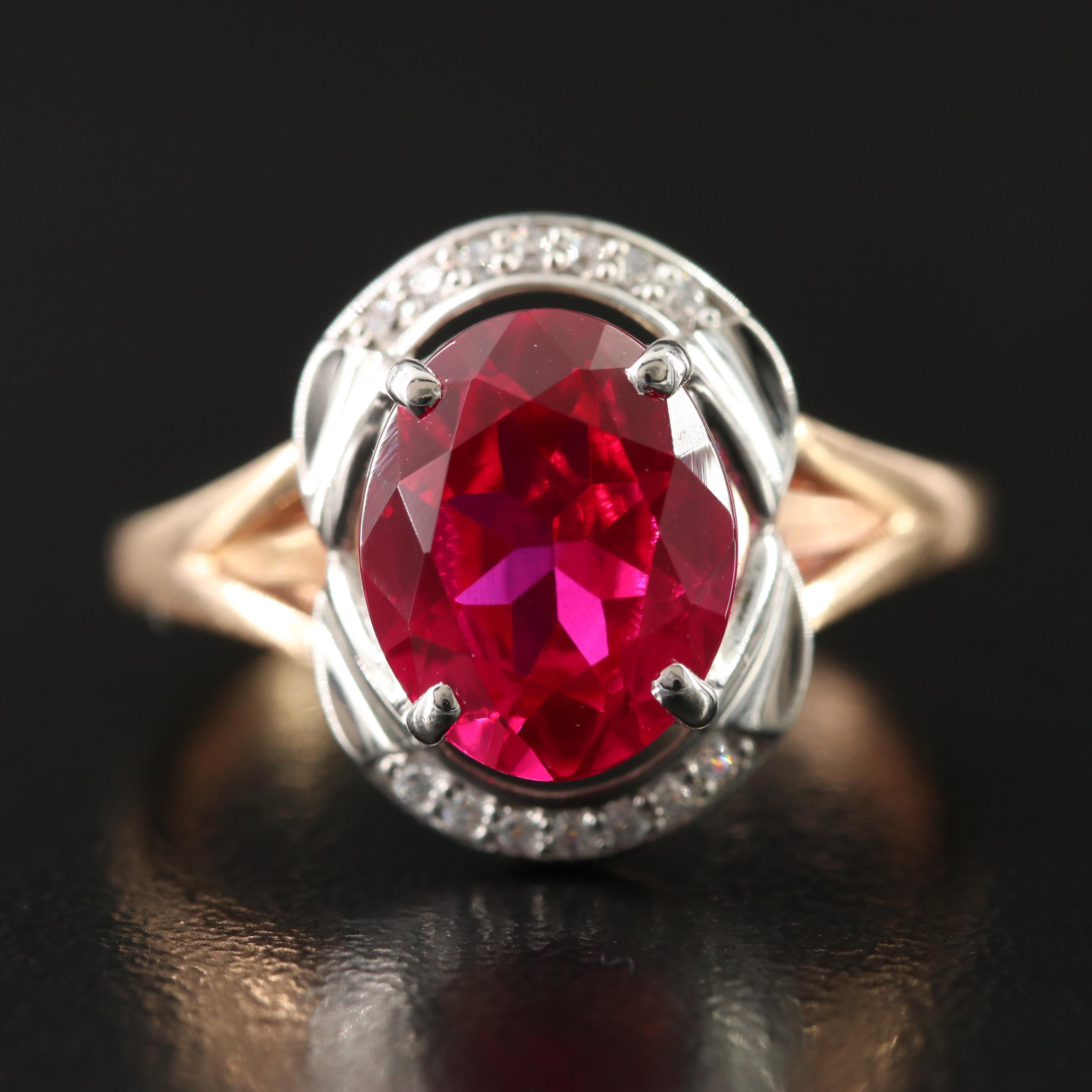 14K Rose Gold Ruby and Glass Ring