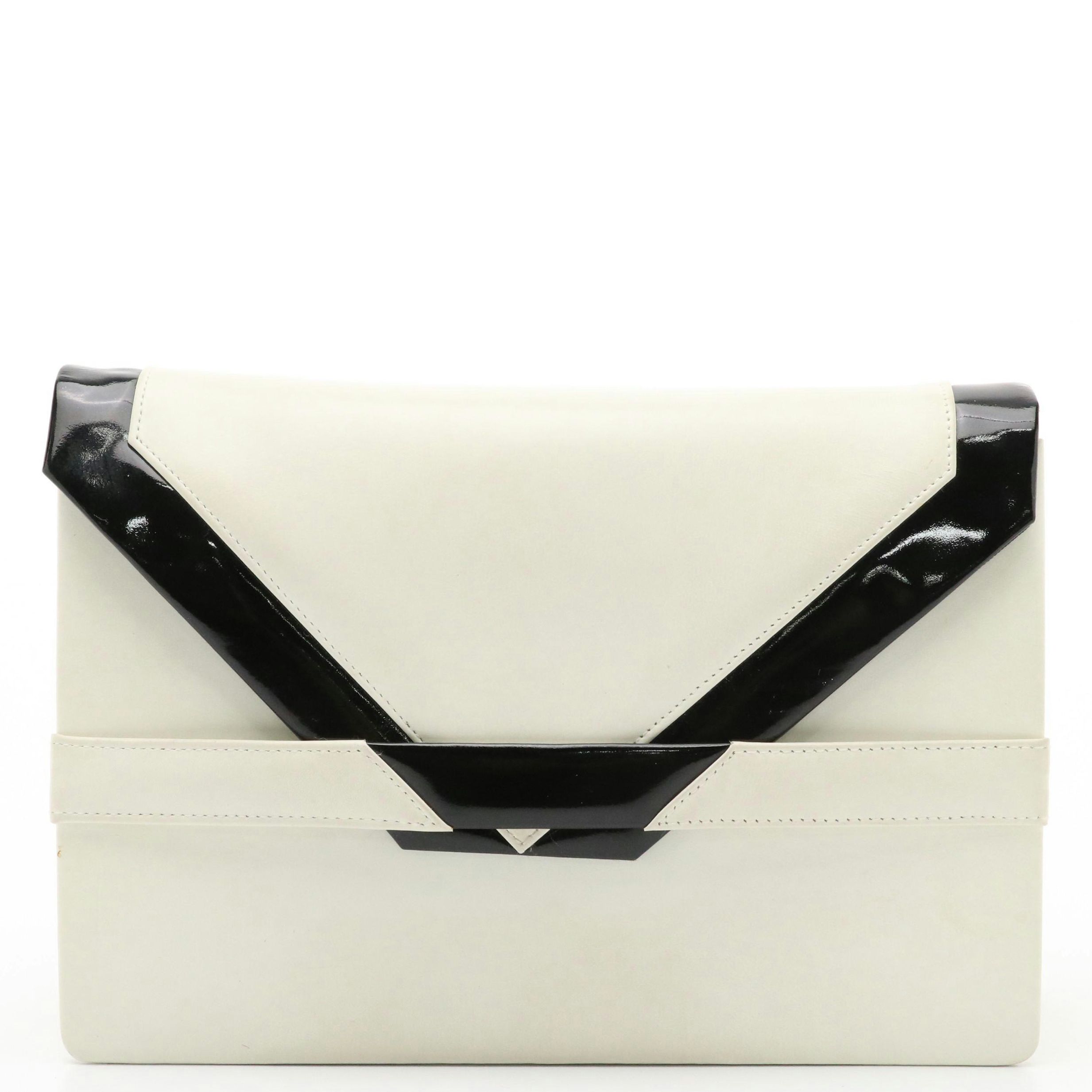 Givenchy Envelope Flap Clutch in White Leather and Black Patent Leather