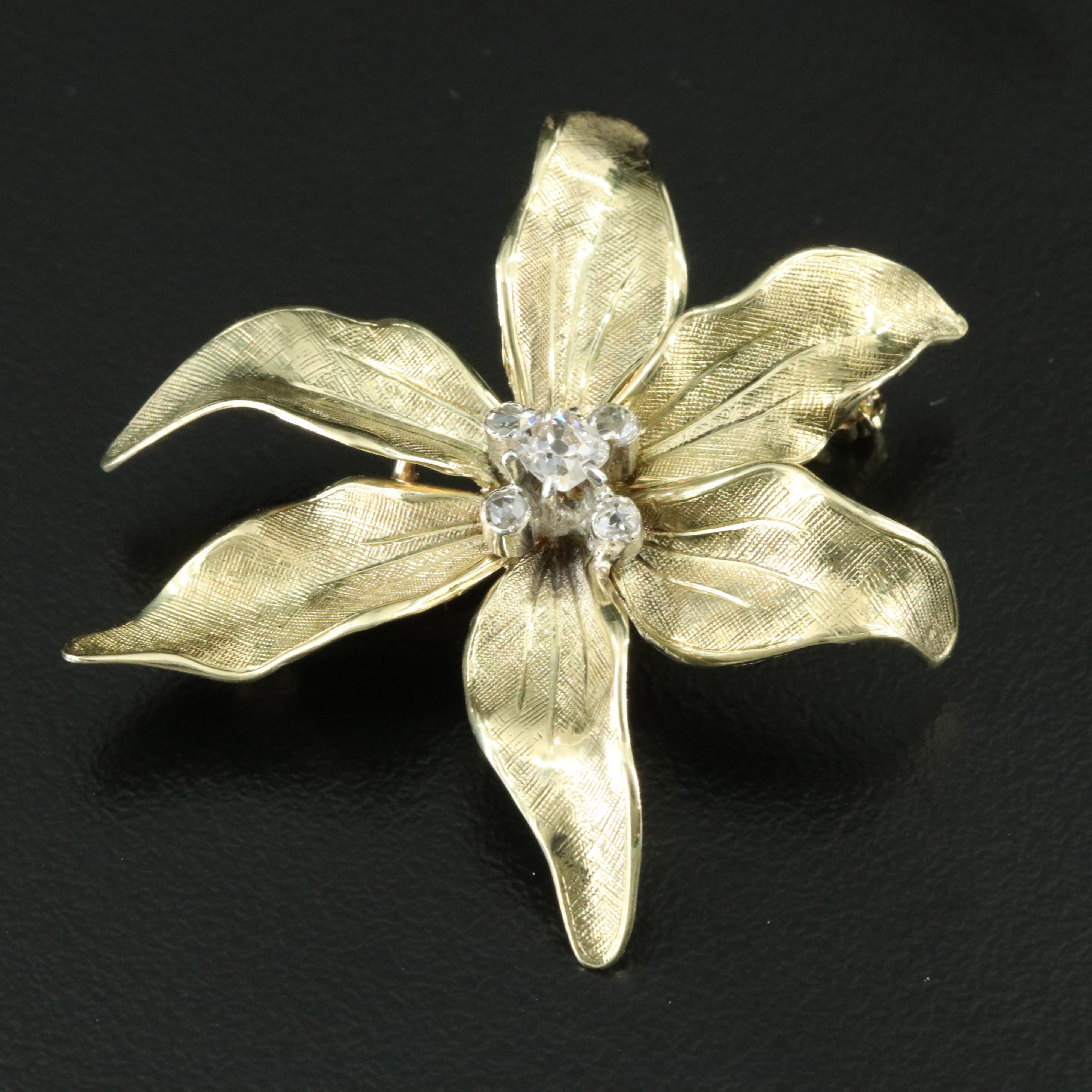Tiffany & Co. 14K Green Gold CTW Diamond Flower Brooch Vintage