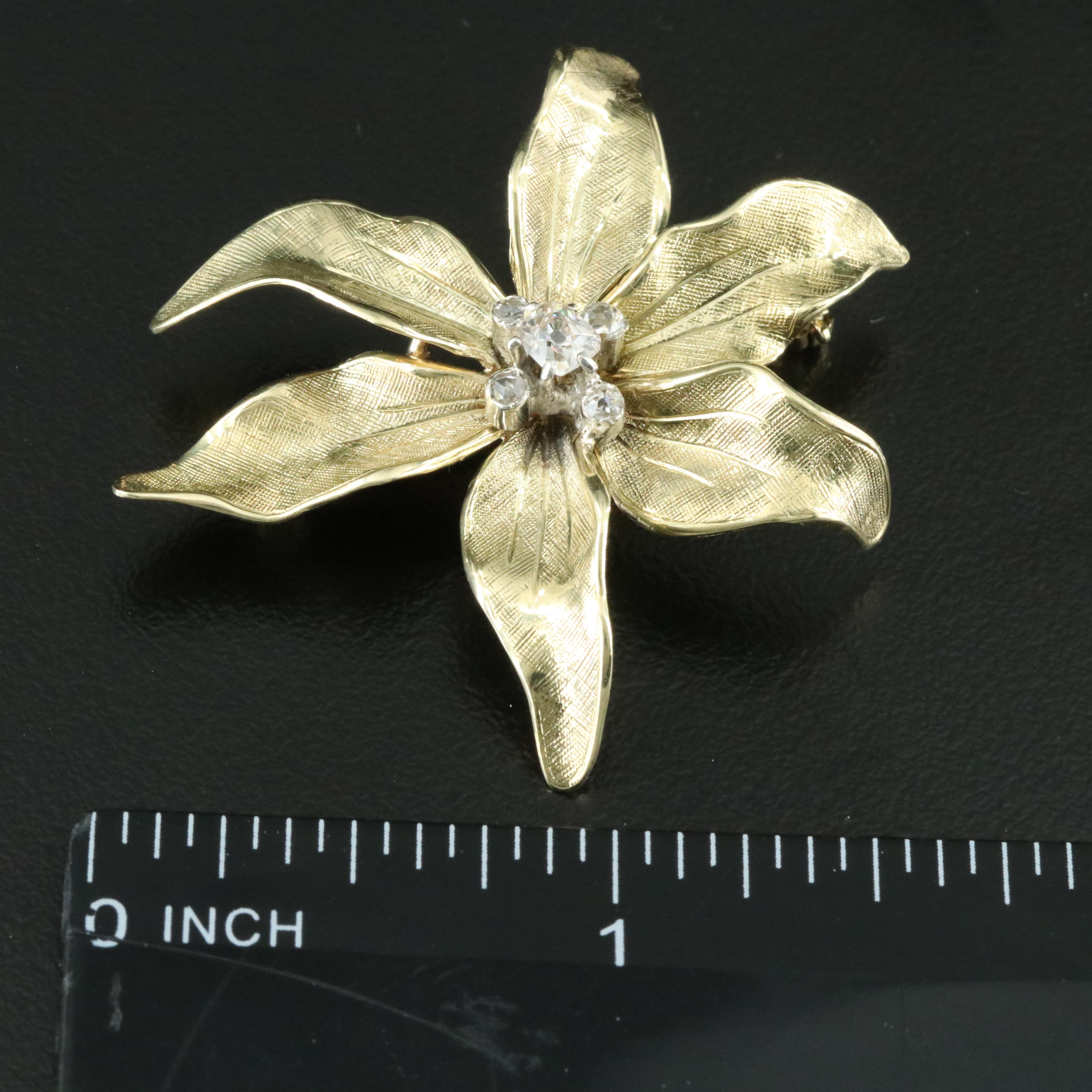 Tiffany & Co. 14K Green Gold CTW Diamond Flower Brooch Vintage