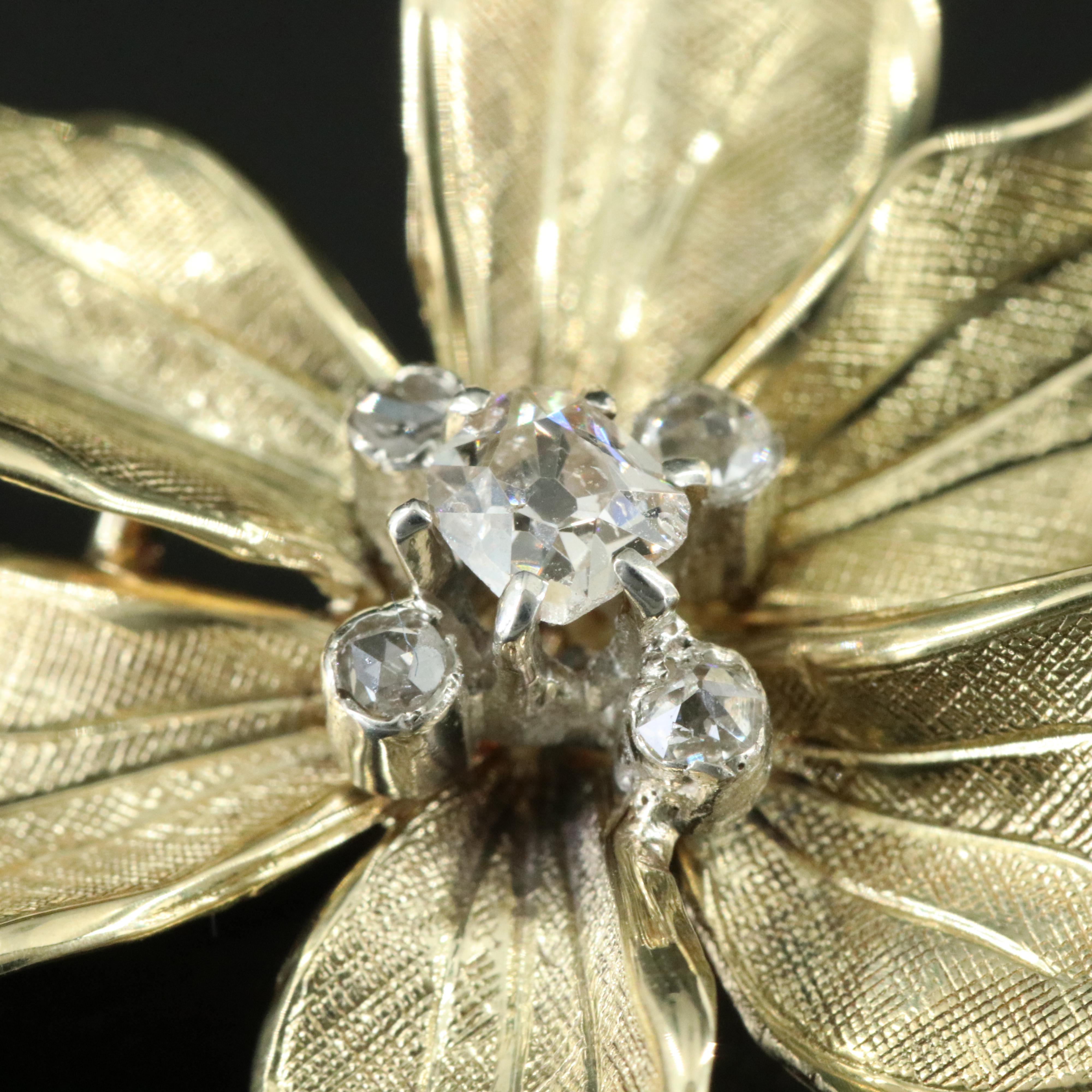 Tiffany & Co. 14K Green Gold CTW Diamond Flower Brooch Vintage