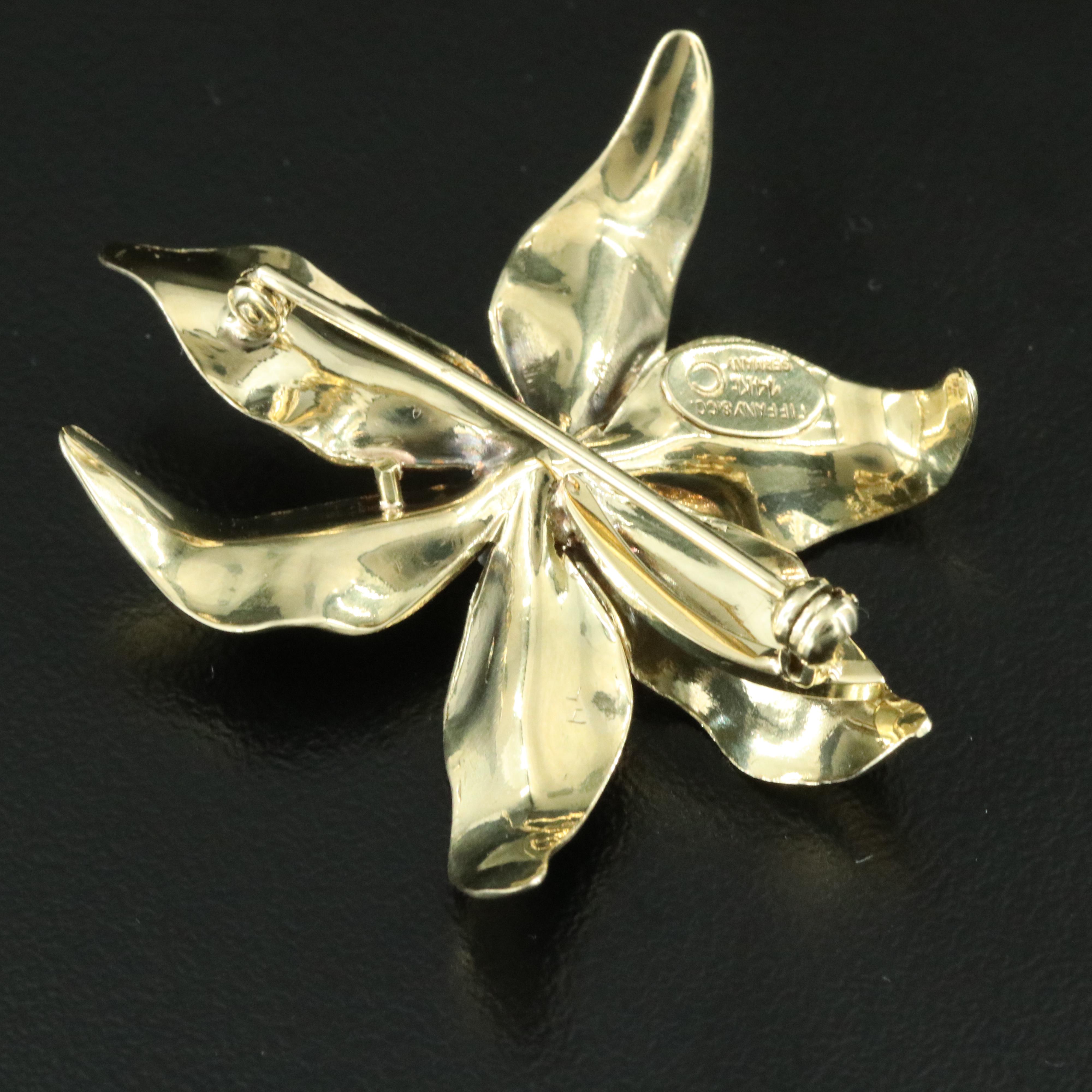 Tiffany & Co. 14K Green Gold CTW Diamond Flower Brooch Vintage
