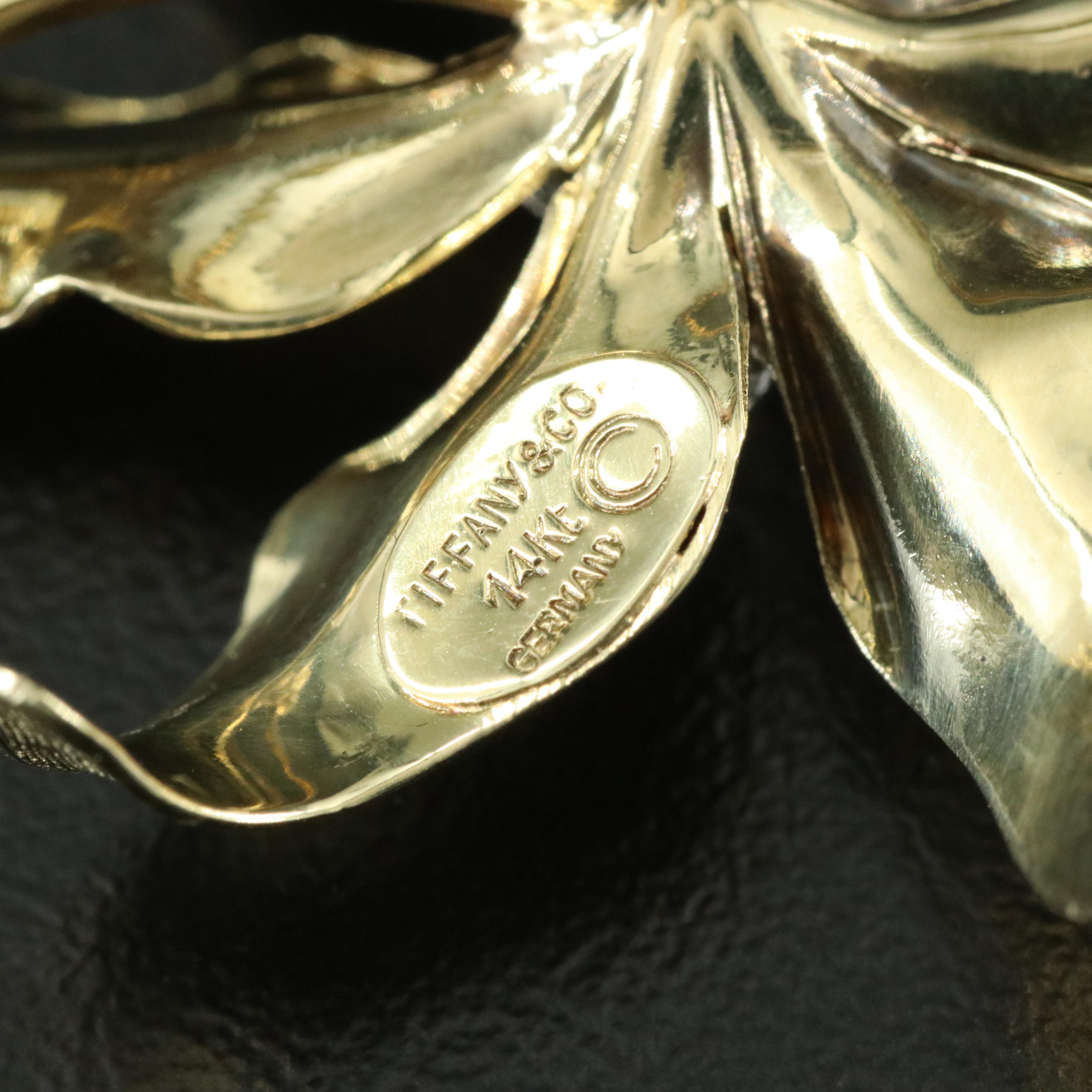 Tiffany & Co. 14K Green Gold CTW Diamond Flower Brooch Vintage