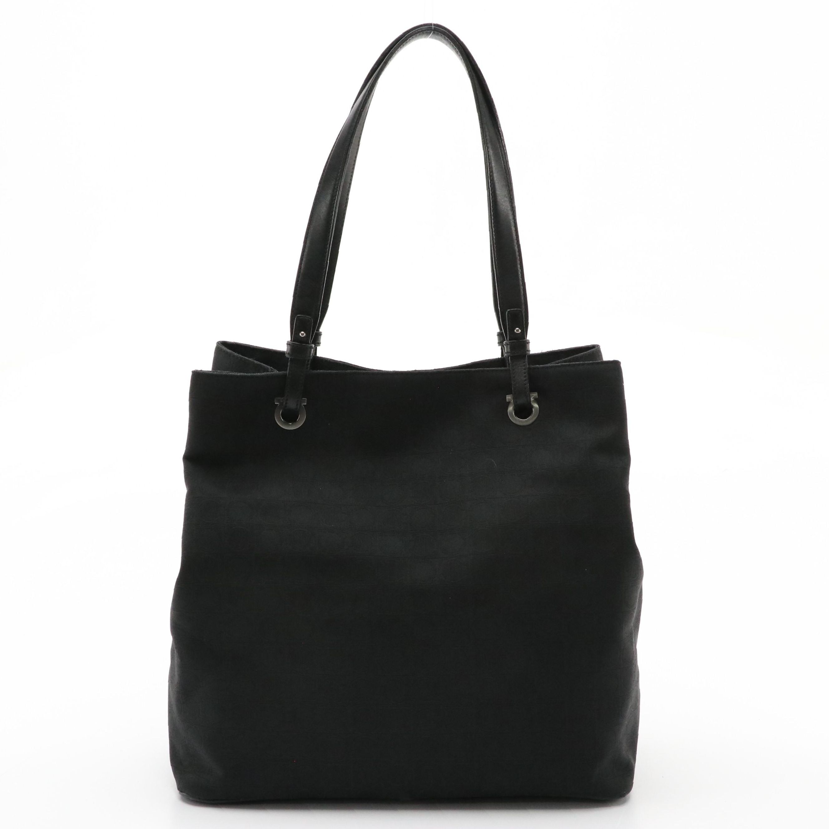 Salvatore Ferragamo Black Gancini Jacquard and Leather Shoulder Bag