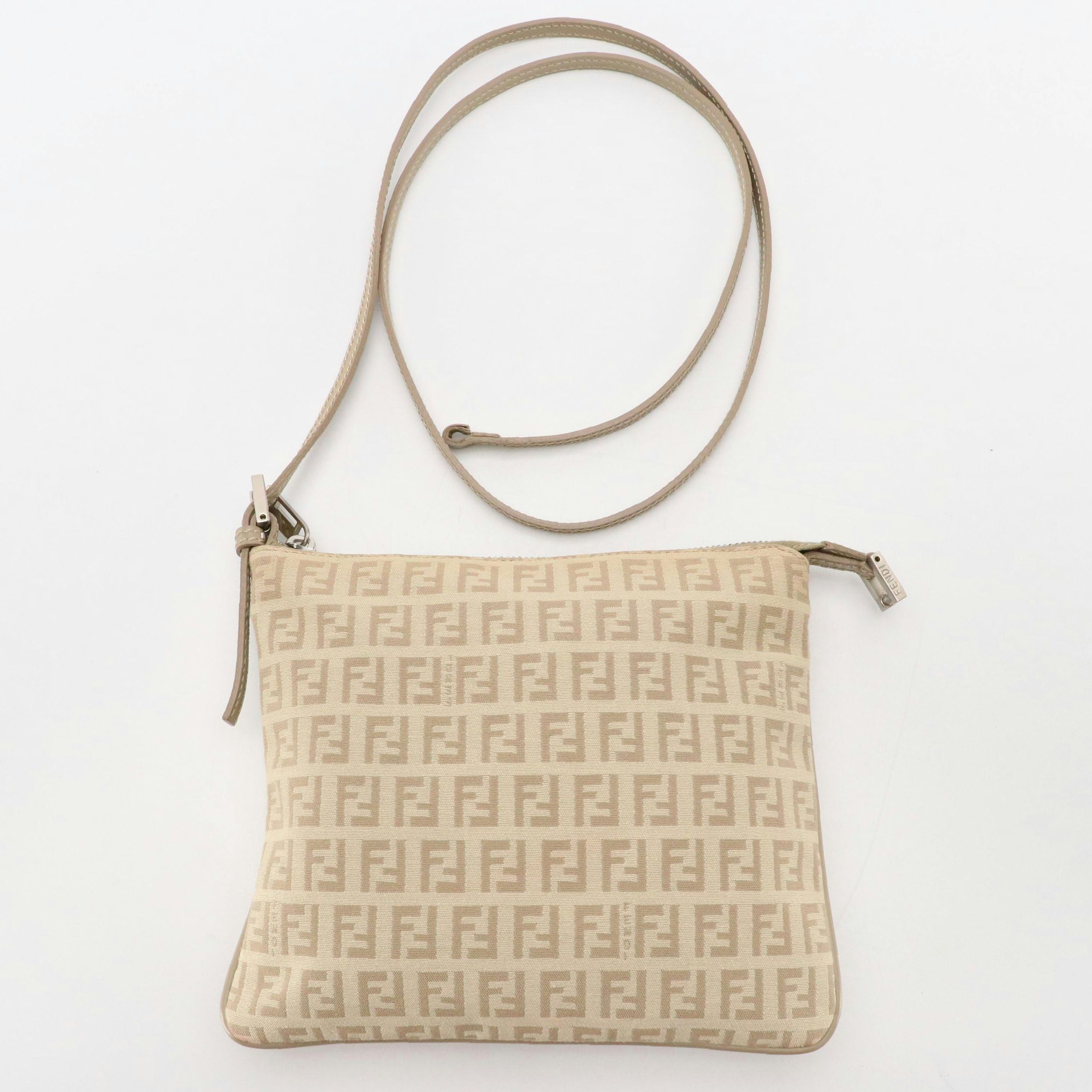 Fendi Zucchino Jacquard and Leather Zip-Top Crossbody Bag
