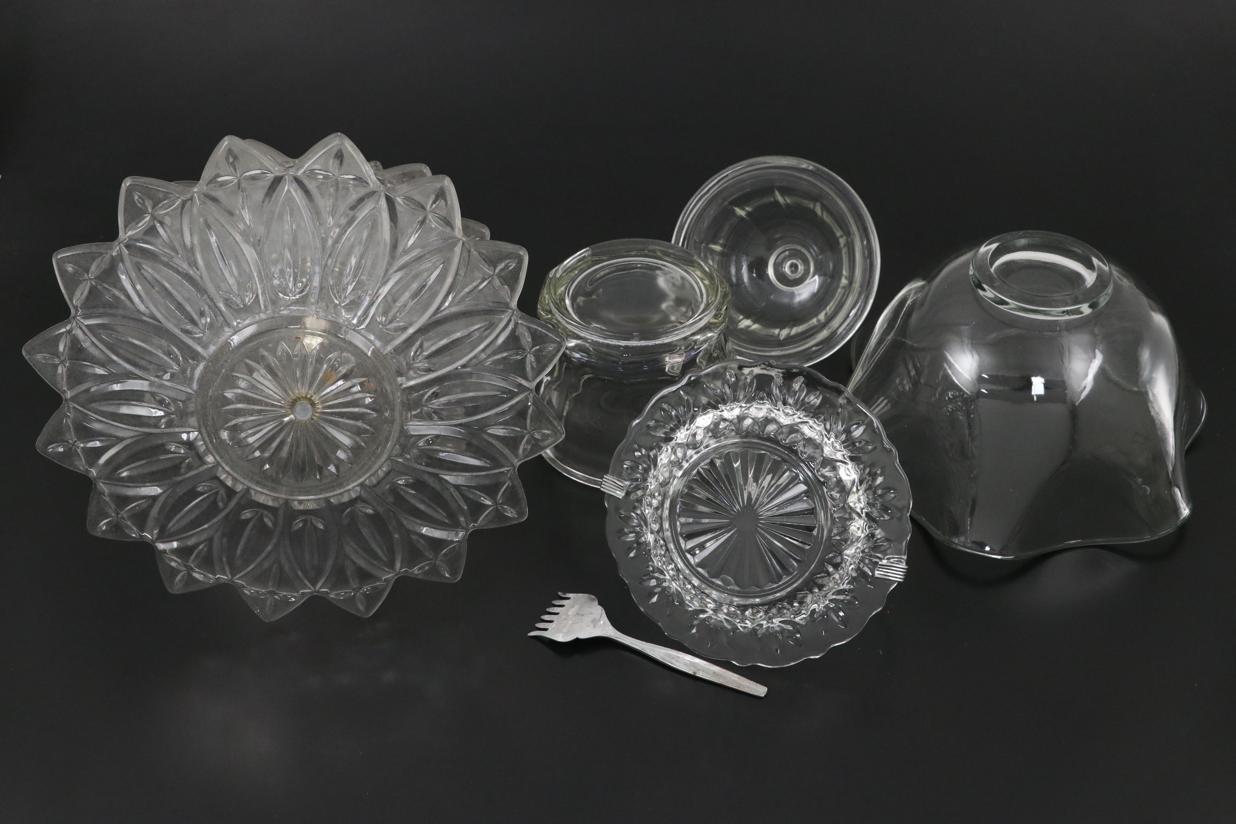 Indiana Glass "Rayed Flower" Cake Stand with Other Table Accessories, 20th C.