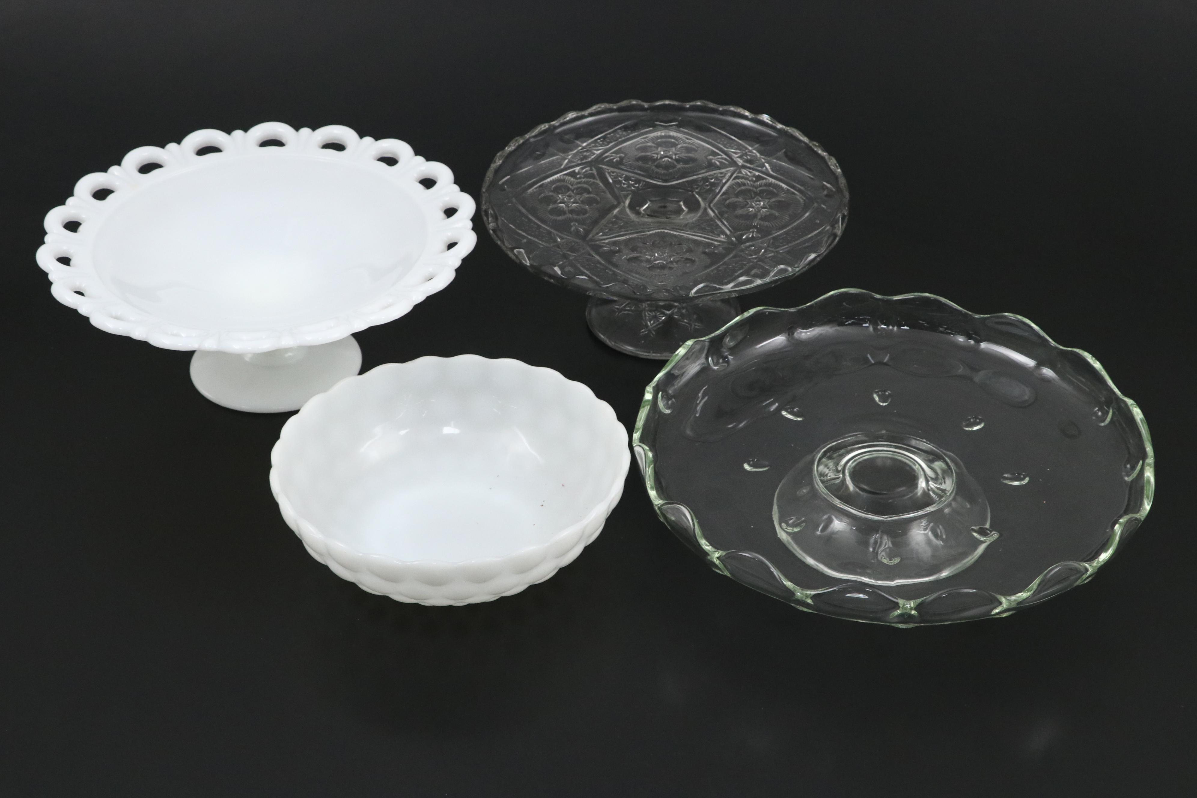 Indiana Glass "Rayed Flower" Cake Stand with Other Table Accessories, 20th C.