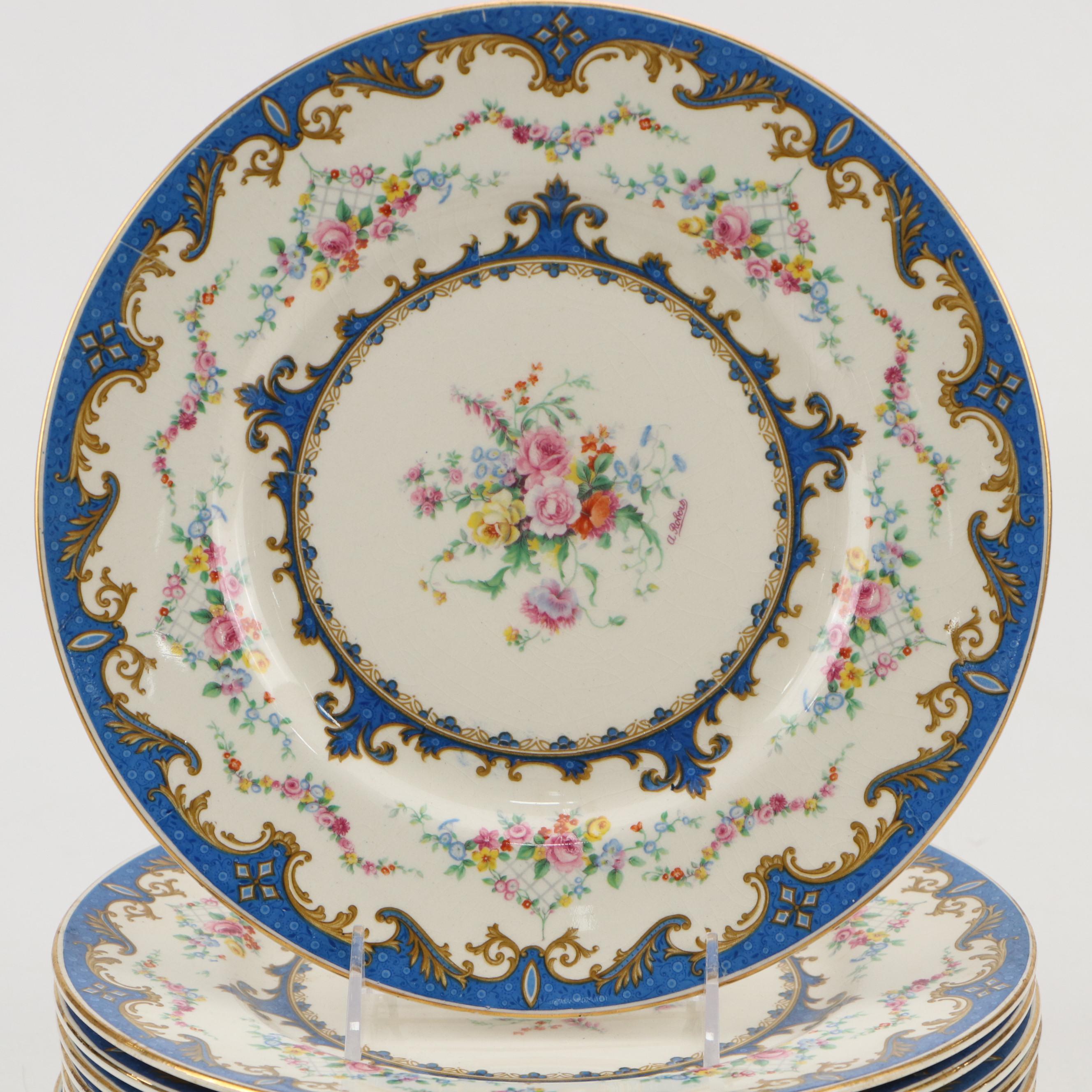 Myott Staffordshire "Sevres" Gilt Porcelain Dinner Plates