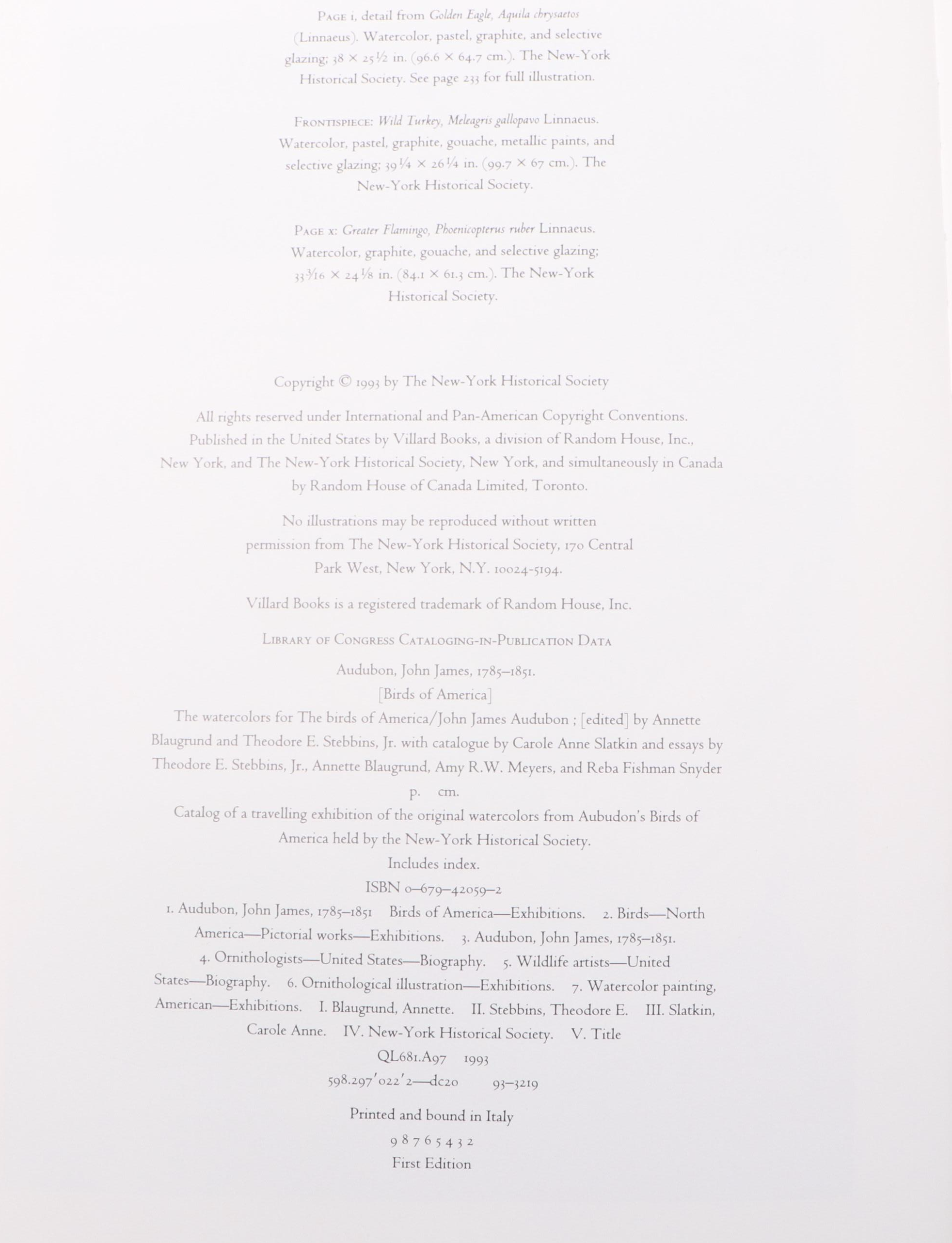 First Edition "John James Audubon: The Watercolors for The Birds of America"