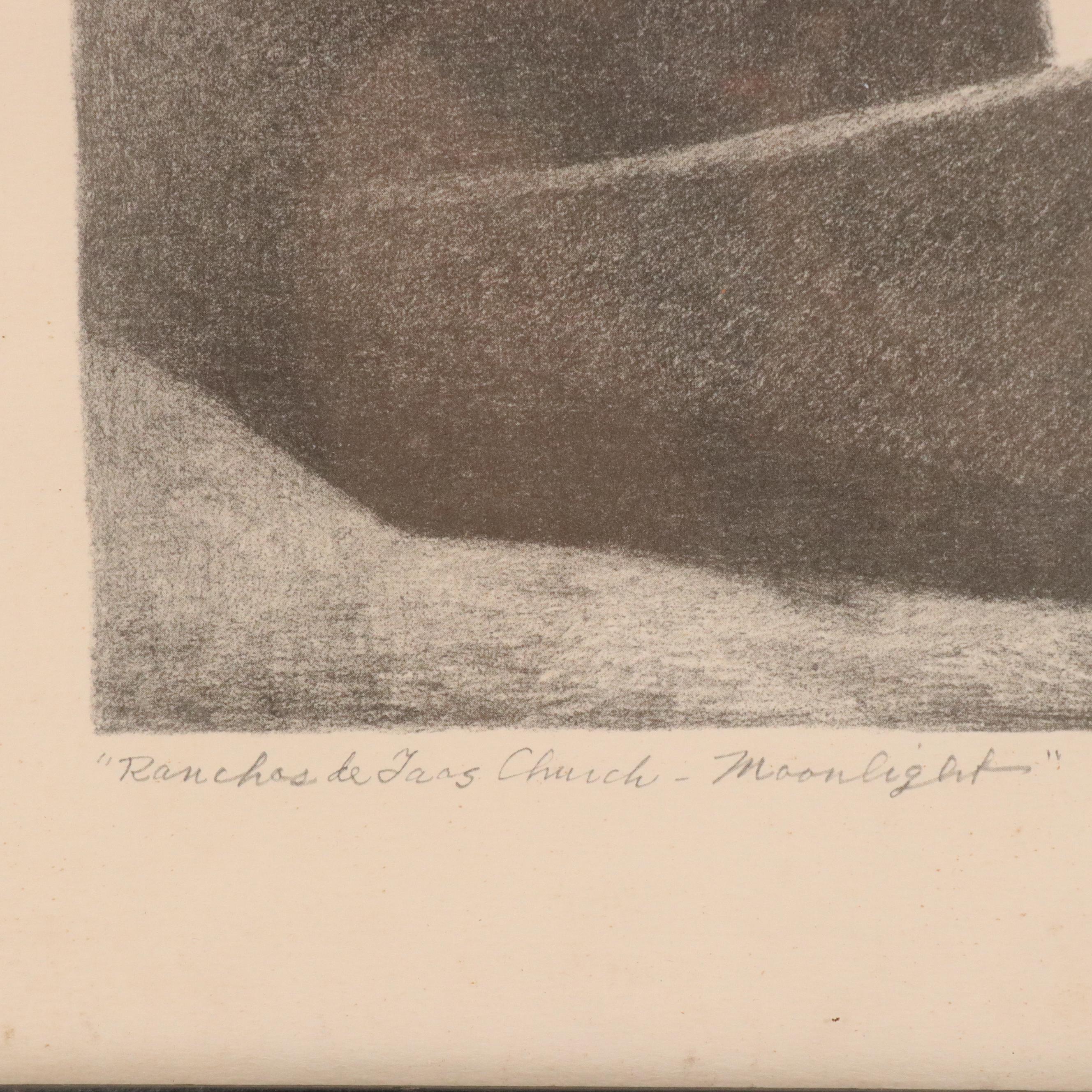 After Kenneth M. Adams Halftone "Ranchos de Taos Church - Moonlight"